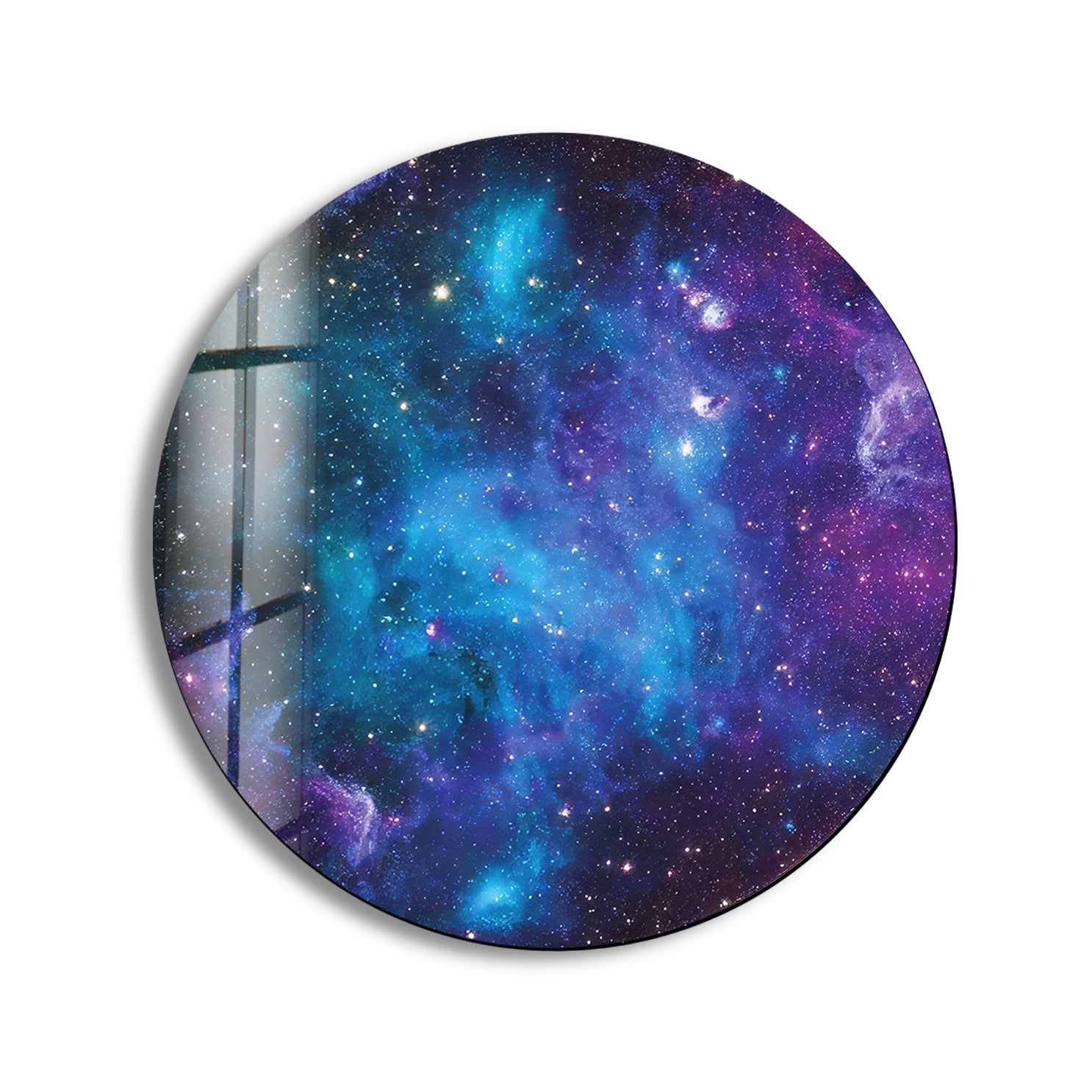 Abstract Round Space-Themed Glass Wall Art - Modern Home & Office Decor for Living Room, Bedroom, or Office Spaces