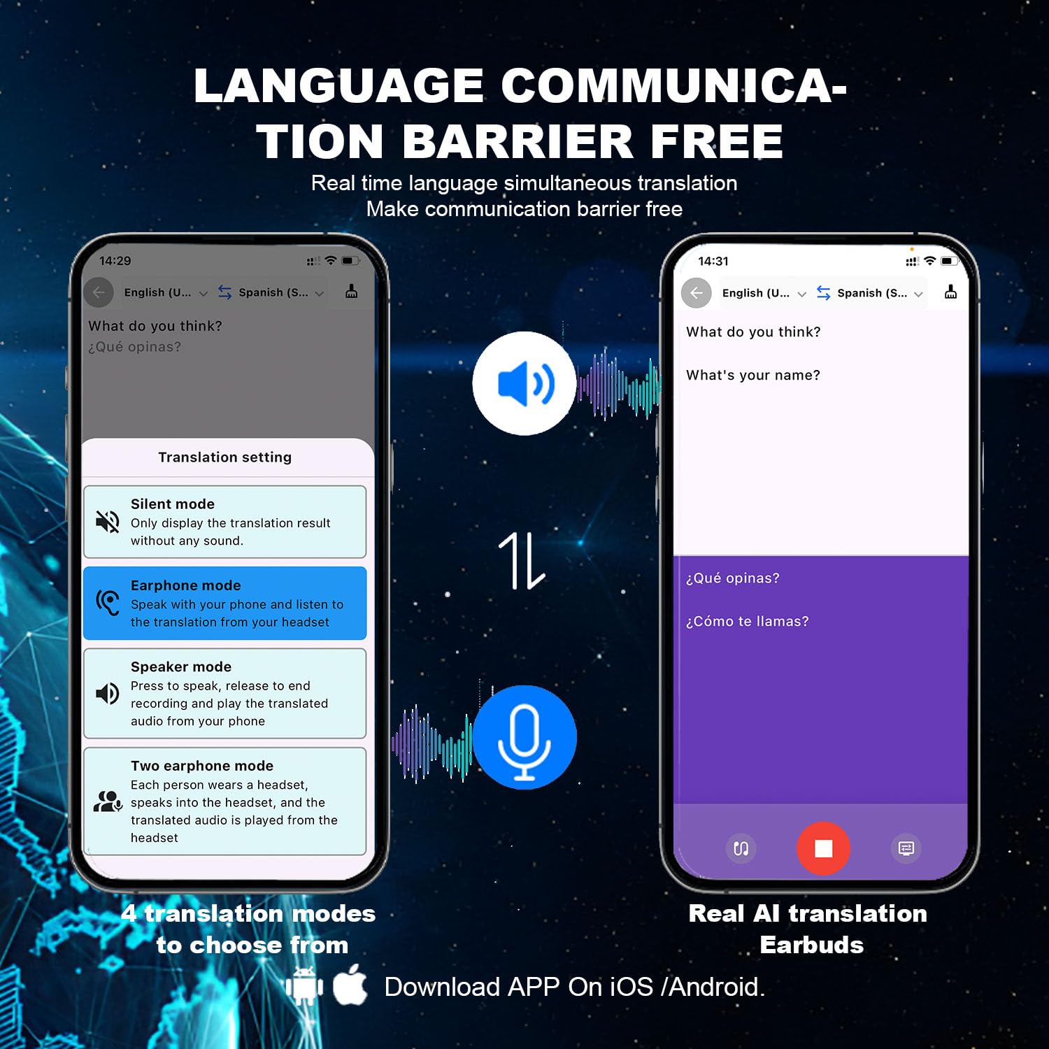 AI Translation Earbuds with 144 Languages Real-Time Bluetooth Translator - Wireless Earbuds for iPhone & Android - Perfect for Travel, Business Meetings & International Communication
