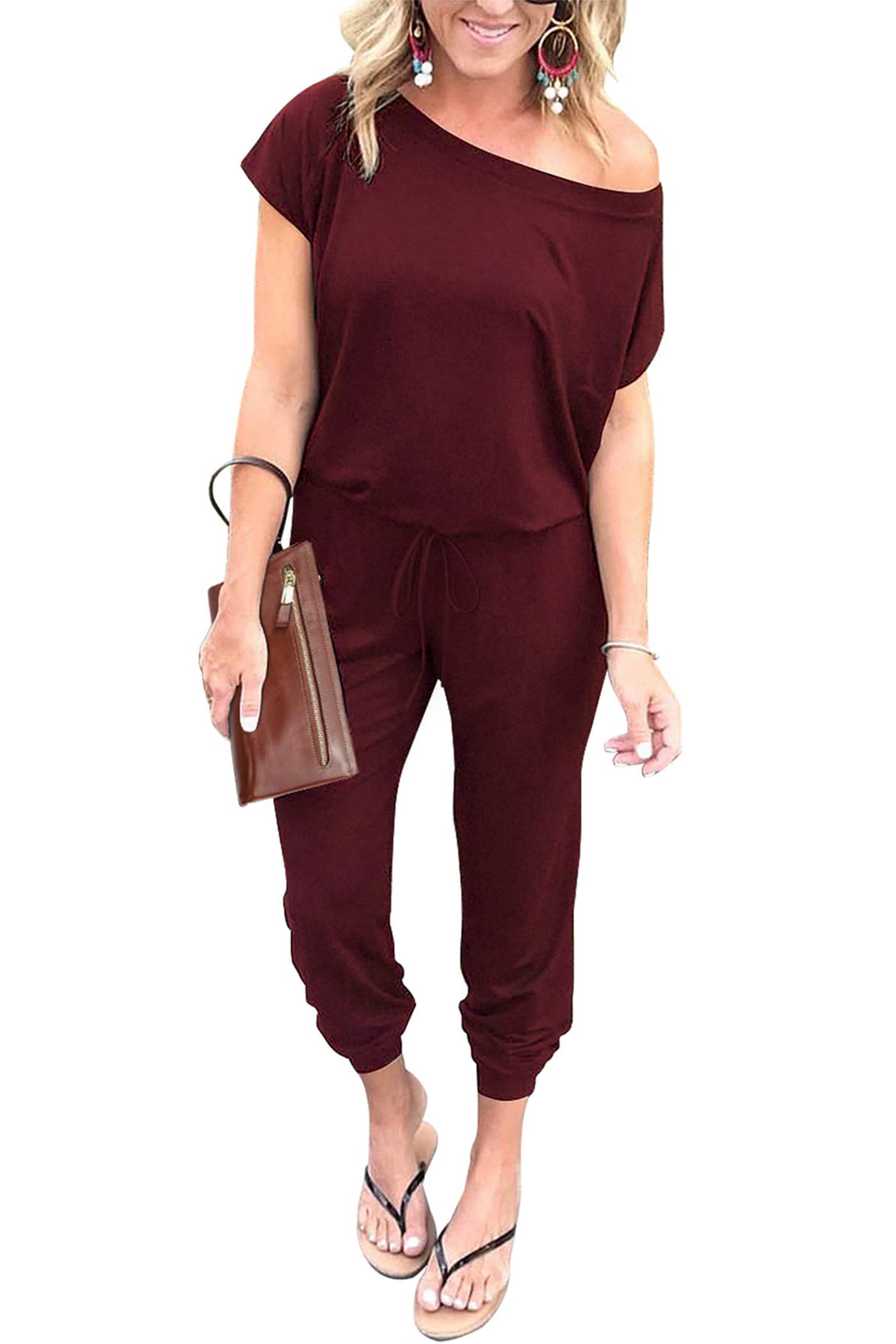 PRETTYGARDEN Women's Off Shoulder Jumpsuit - Summer Romper Dress for Vacation, Travel & Lounge Wear | Spring & Summer Outfits 2025 | Casual & Dressy Style for Beach, Party & Date Night