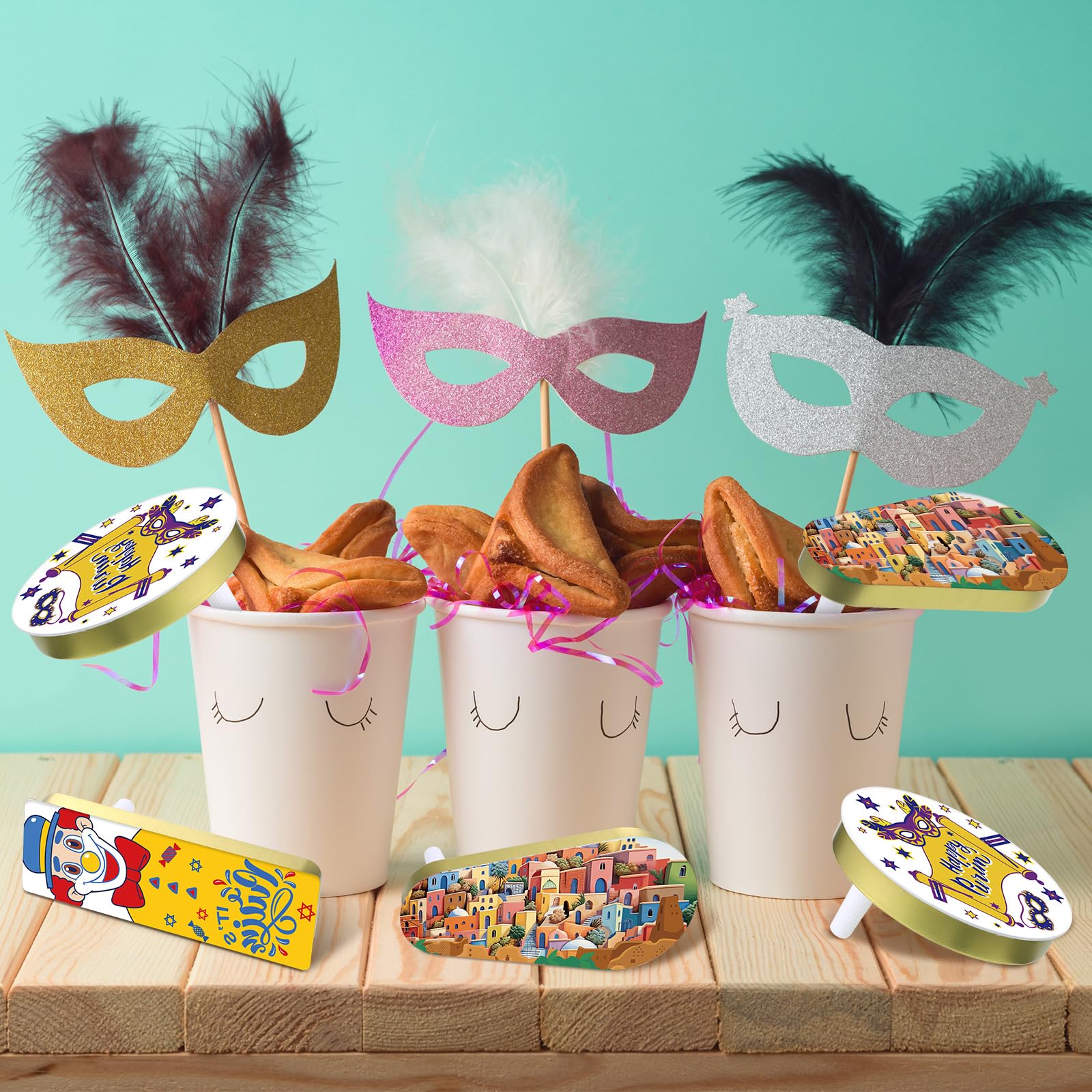 144 Pack Bulk Metal Purim Gragger Noisemakers - Assorted Shapes for Purim Celebrations, Jewish Holidays, Parties & Festive Events