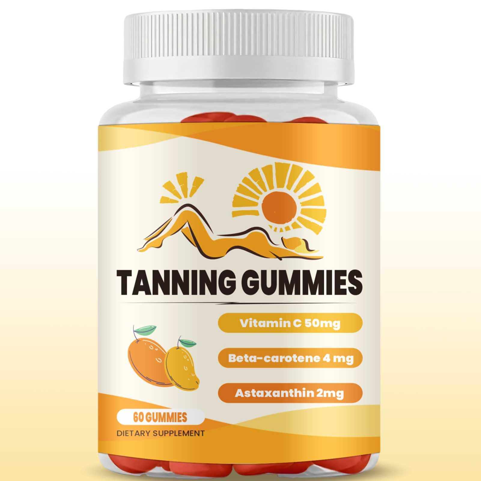 Natural Tanning Gummies with Beta-Carotene, Lycopene & Astaxanthin - Vegan, Non-GMO Supplement for Sun-Kissed Glow (60 Count) | Perfect for Beach Days, Vacations & Healthy Summer Skin Care