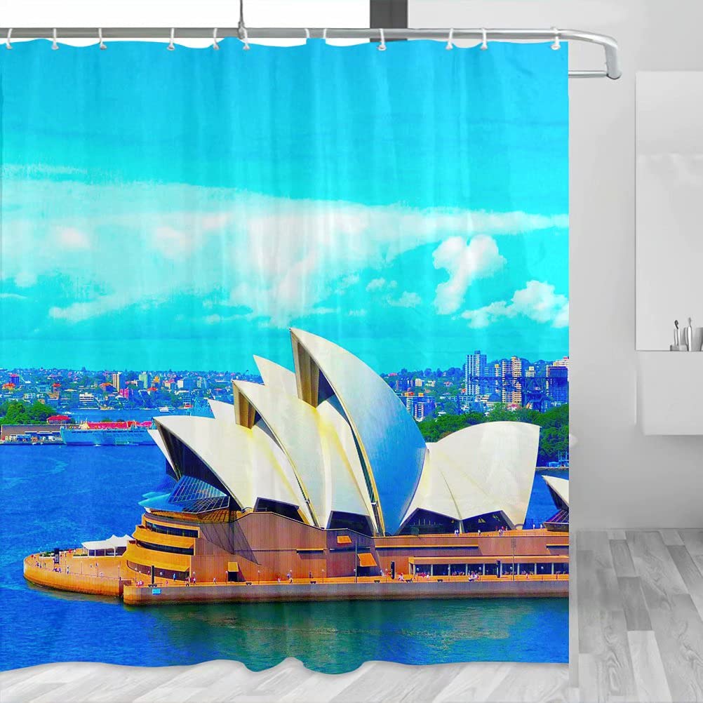 Australia Sydney Opera House Shower Curtain - 72x72 Inch Polyester Bathroom Decor with Hooks (YL-00360) | Perfect for Travel Lovers & Home Decor