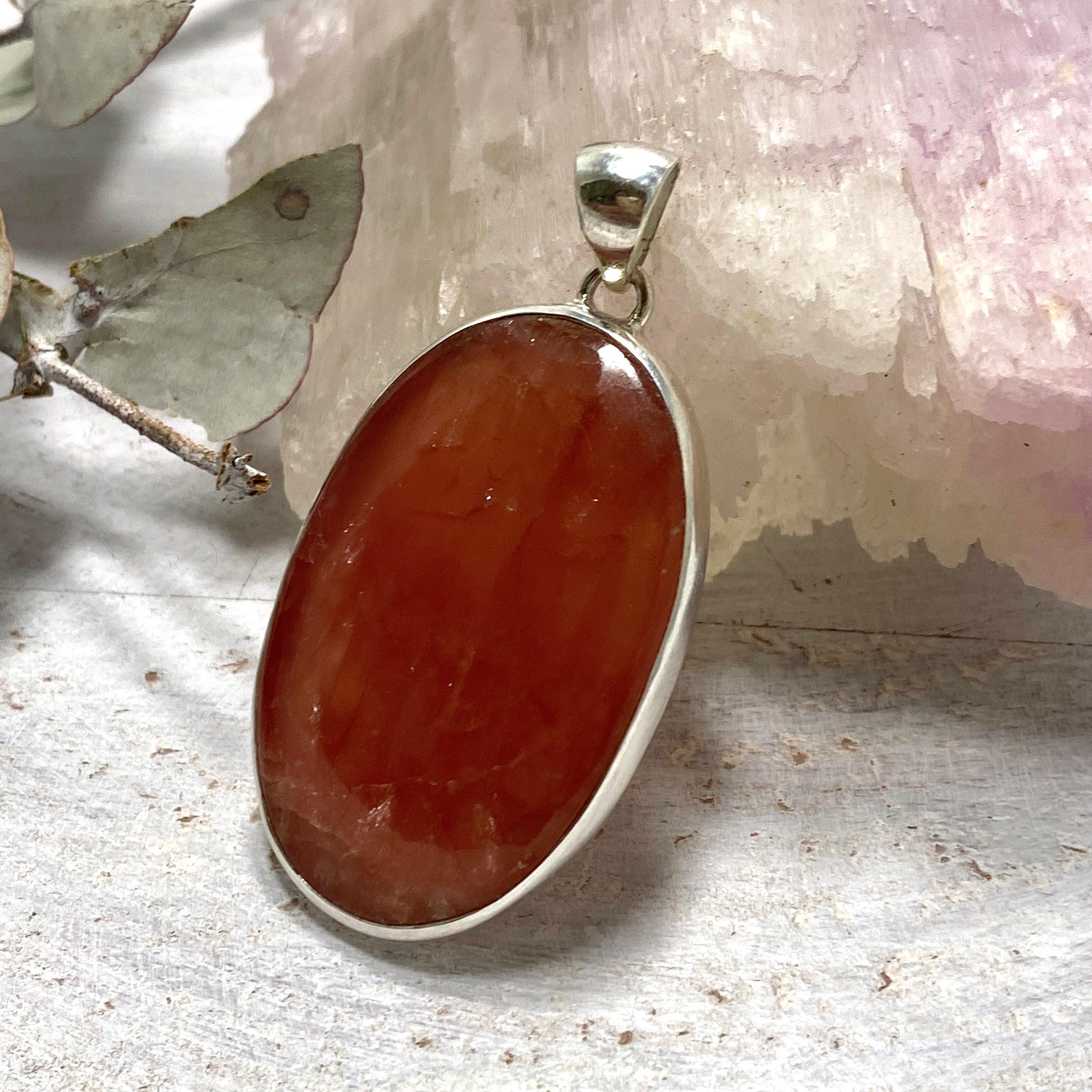Rhodochrosite Oval Pendant Necklace KPGJ3236 - Elegant Gemstone Jewelry for Women, Gift for Her, Perfect for Parties & Special Occasions
