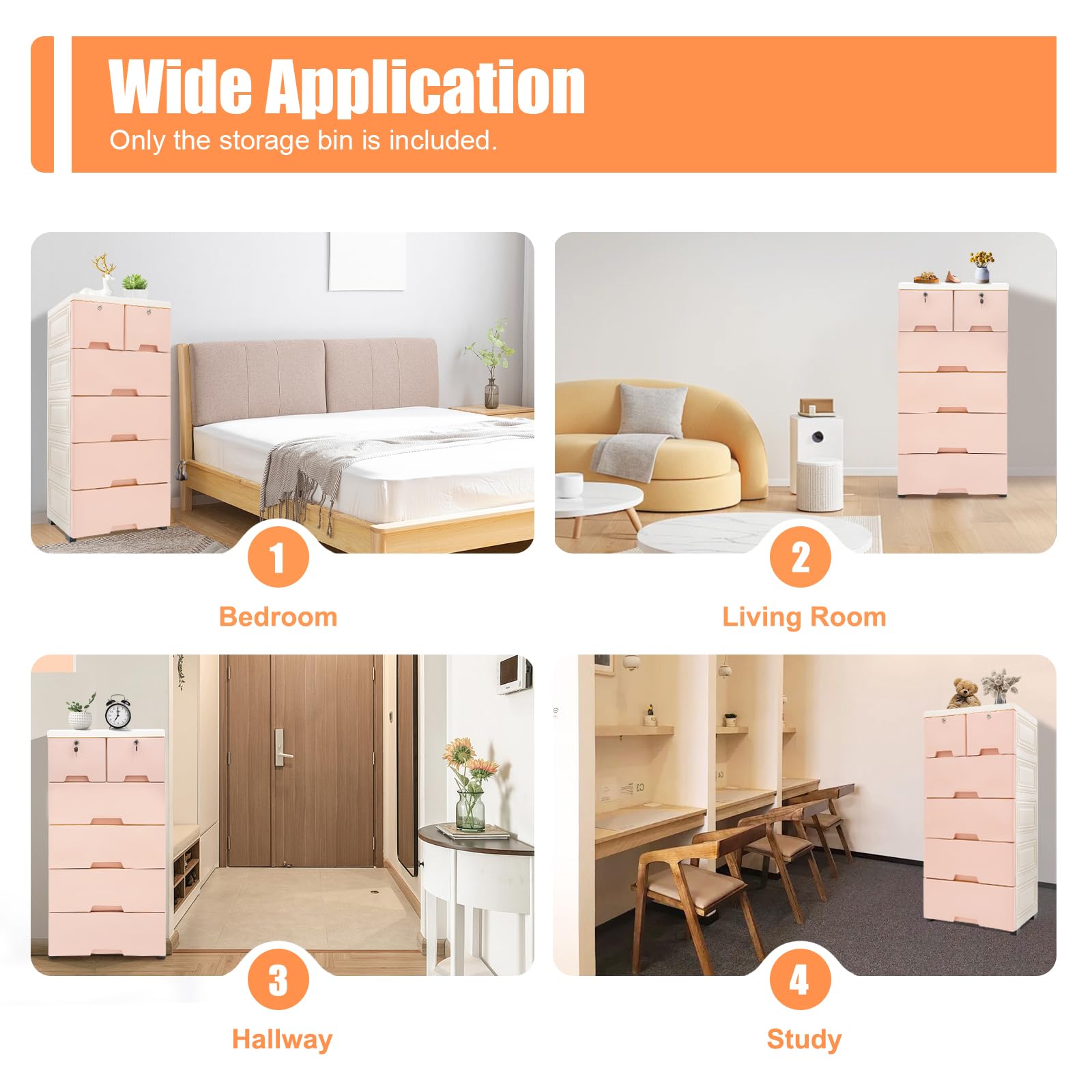 LOYALHEARTDY 6-Drawer Plastic Storage Dresser Cabinet - Tall Vertical Closet Organizer for Clothes, Toys & Bedroom Furniture - Space-Saving Pink Dresser for Playroom, Nursery & Home Organization
