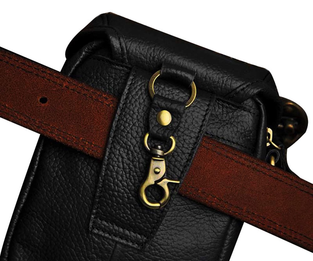 Premium Genuine Leather Phone Pouch - Slim Belt Bag & Crossbody Shoulder Bag for Men & Women (Black) - Perfect for Travel, Work, and Everyday Use