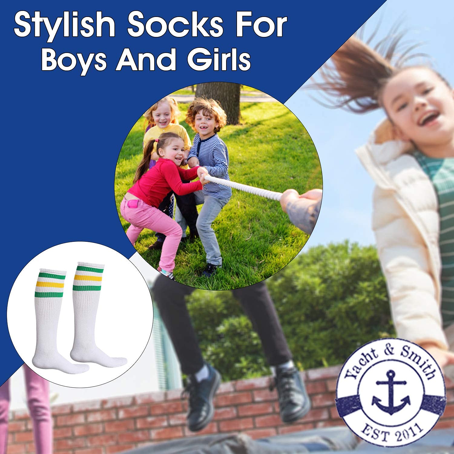 Yacht & Smith Wholesale Bulk Pack - 24 Pairs Kids Cotton Tube Socks for Boys & Girls | Referee Style Athletic Socks | Perfect for Sports, School Uniforms & Everyday Wear