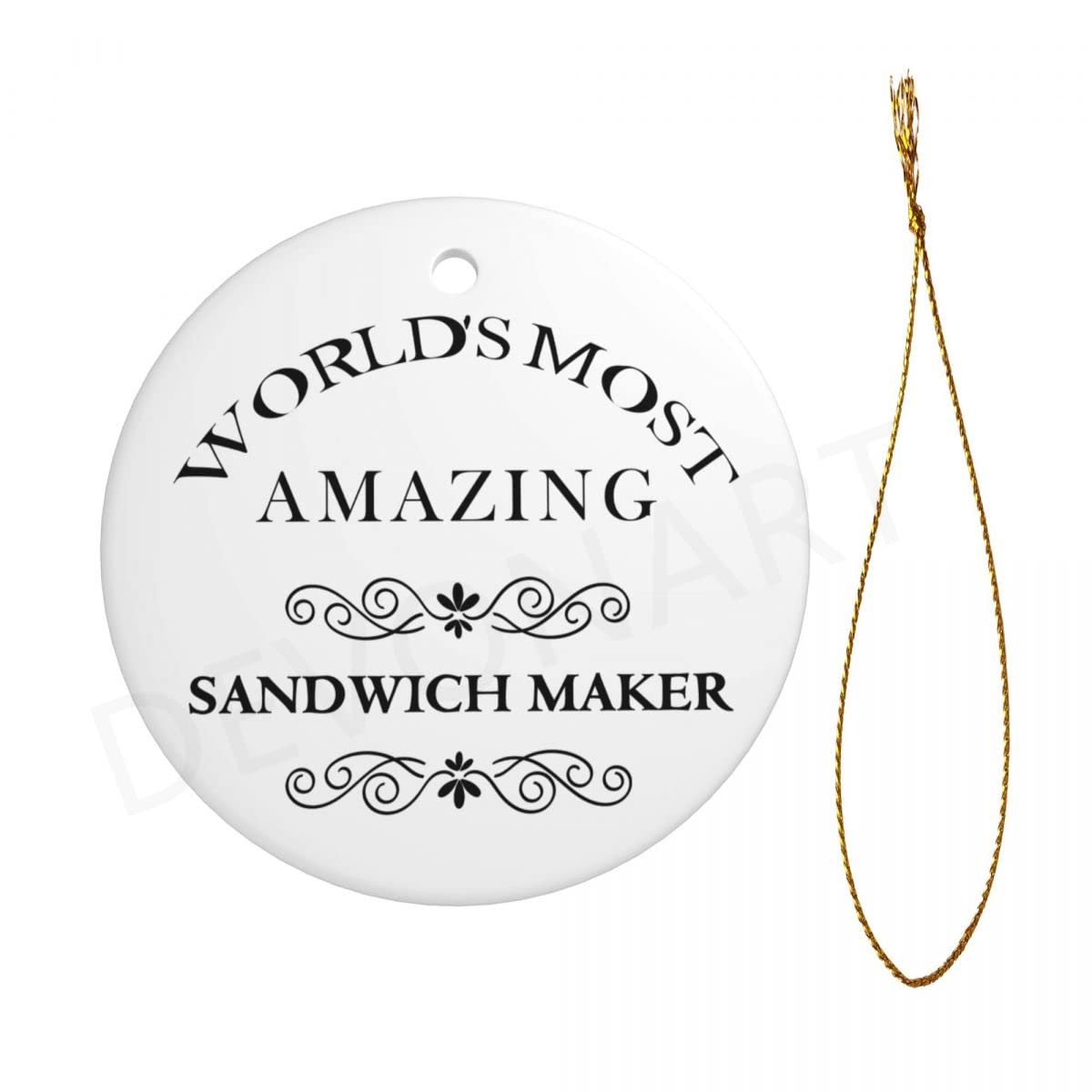 Funny 3'' Round Ceramic Sandwich Maker Ornament - Two-Sided Printed Christmas Tree Hanging Decor for Sandwich Lovers | Perfect Christmas Gift for Chefs & Job Pride | Kitchen-Themed Holiday Decoration for Home, Office & Christmas Tree