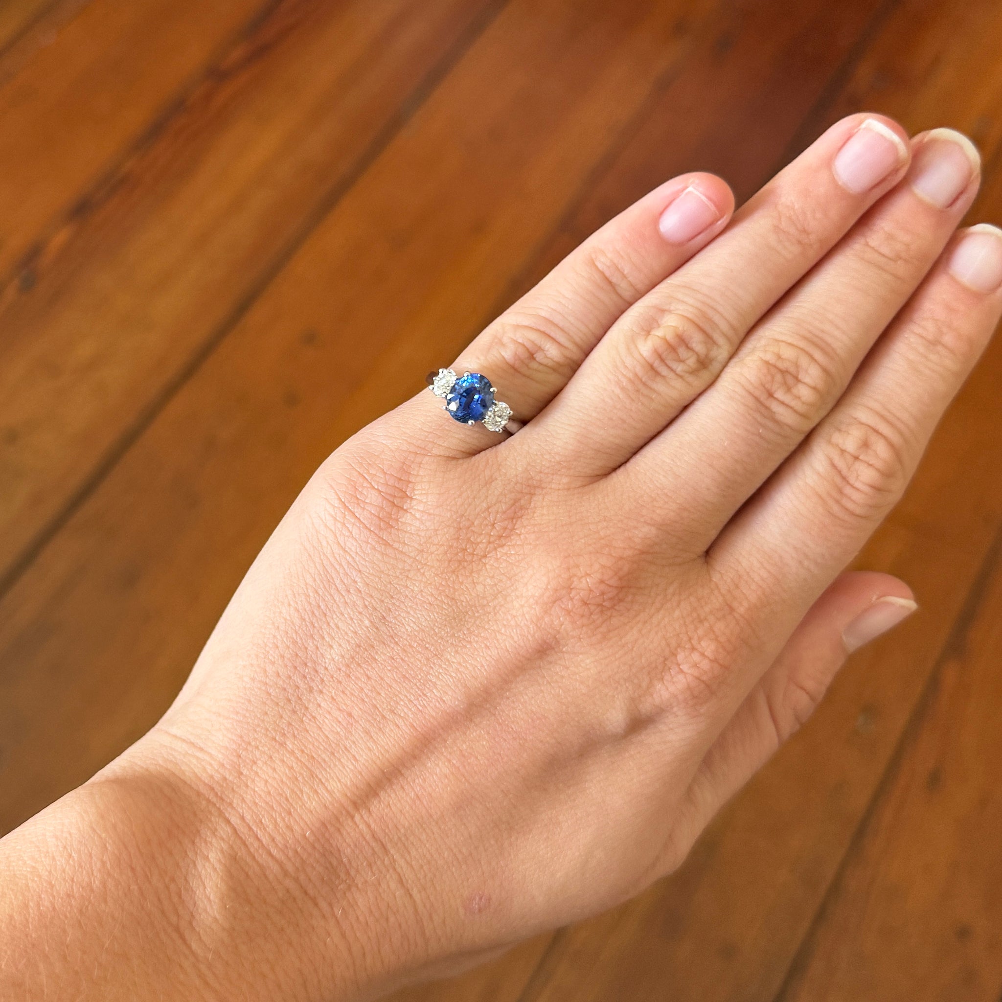2.20ctw Oval Sapphire & Diamond Three Stone Platinum Ring for Women - Elegant Engagement, Wedding, Anniversary Jewelry Gift
