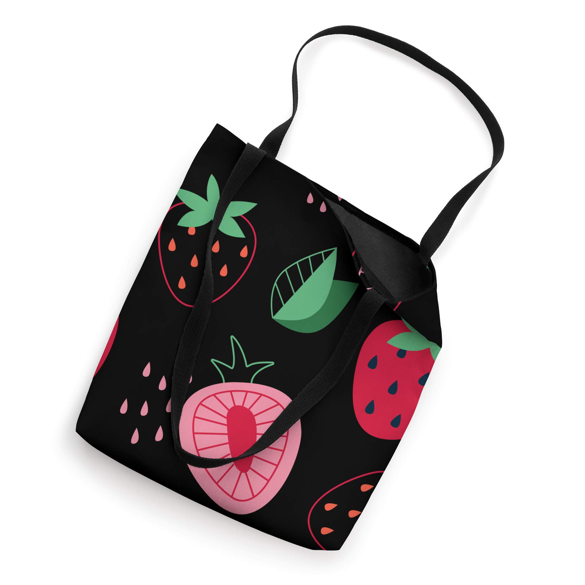 Strawberry Print Cotton Tote Bag - Reusable Grocery Shopping & Beach Tote - Perfect for Farmers Market, Picnic & Summer Outings