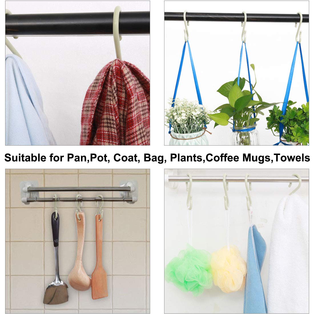 16 Pack S-Shaped Plastic Hooks - Heavy Duty Hangers for Kitchen, Bathroom & Closet - Organize Pots, Pans, Cups, Utensils, Coats & Towels - Light Green Space Saving Storage Solution