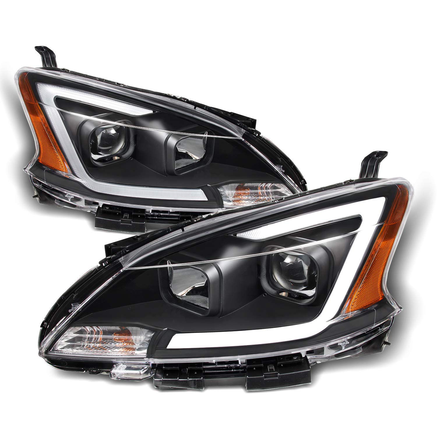 AKKON LED DRL Projector Headlights for 2013-2015 Nissan Sentra - Black Front Bezel Headlamps Pair (Left + Right) | Upgrade Your Car's Style & Night Visibility