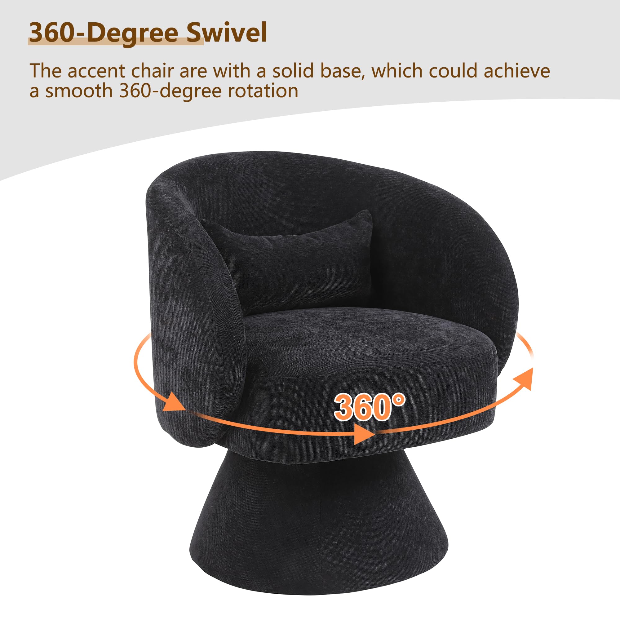 Set of 2 Swivel Accent Chairs - Upholstered Armchairs with Soft Pillows, Round Barrel Design for Living Room, Bedroom & Office - Black Linen Fabric | Perfect for Small Spaces, Reading Nooks & Cozy Conversation Areas