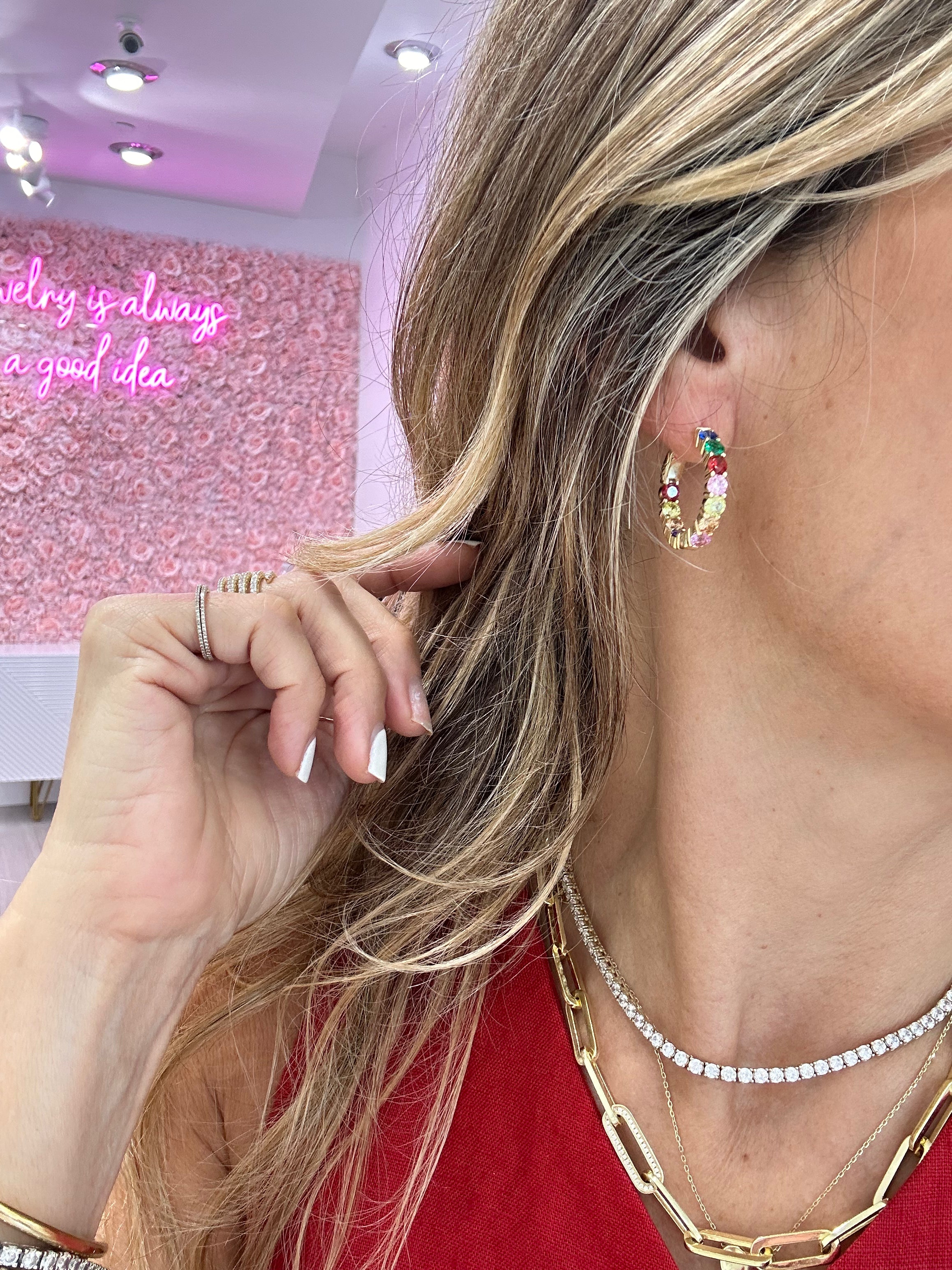 Rainbow Hoop Earrings for Women - Trendy Colorful Dangle Earrings for Parties, Weddings & Everyday Wear