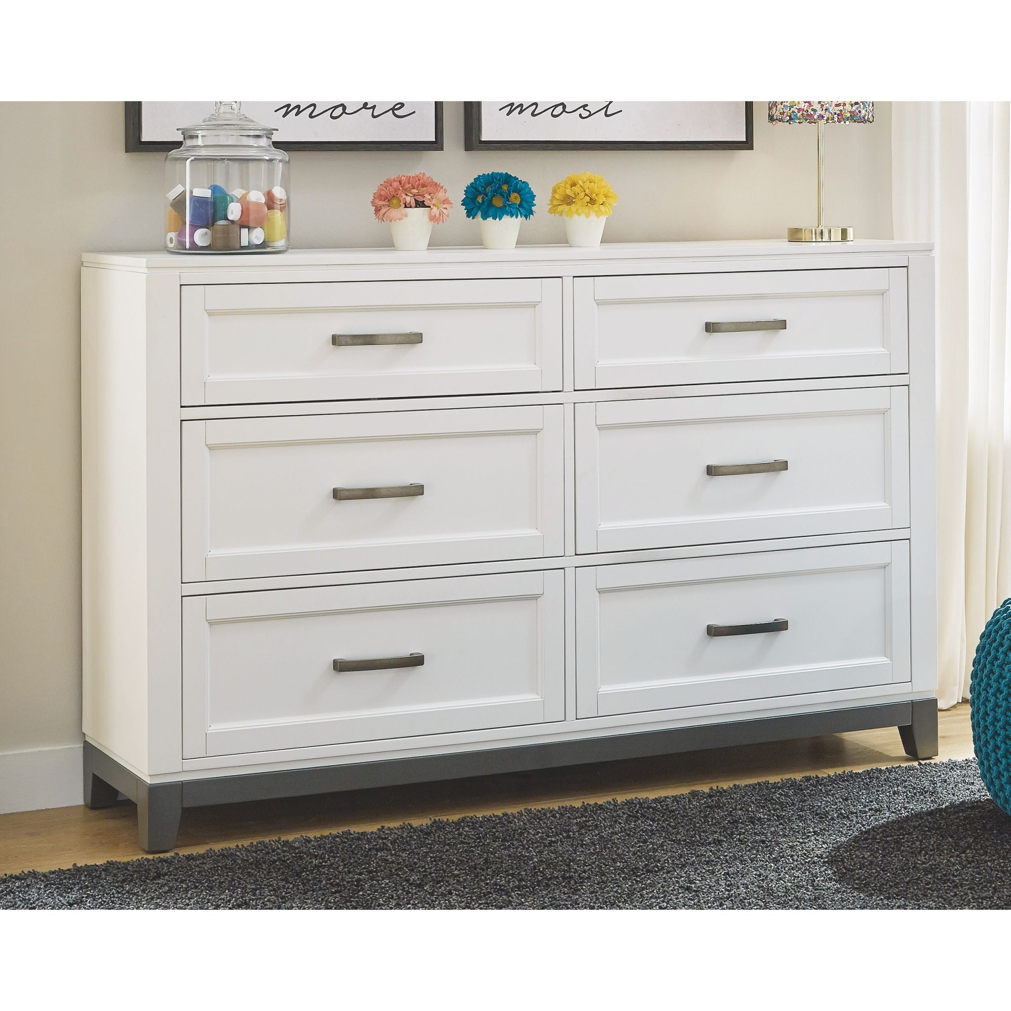 Brynburg White Dresser - Modern 6-Drawer Chest for Bedroom, Living Room & Office Storage | Stylish & Functional Furniture
