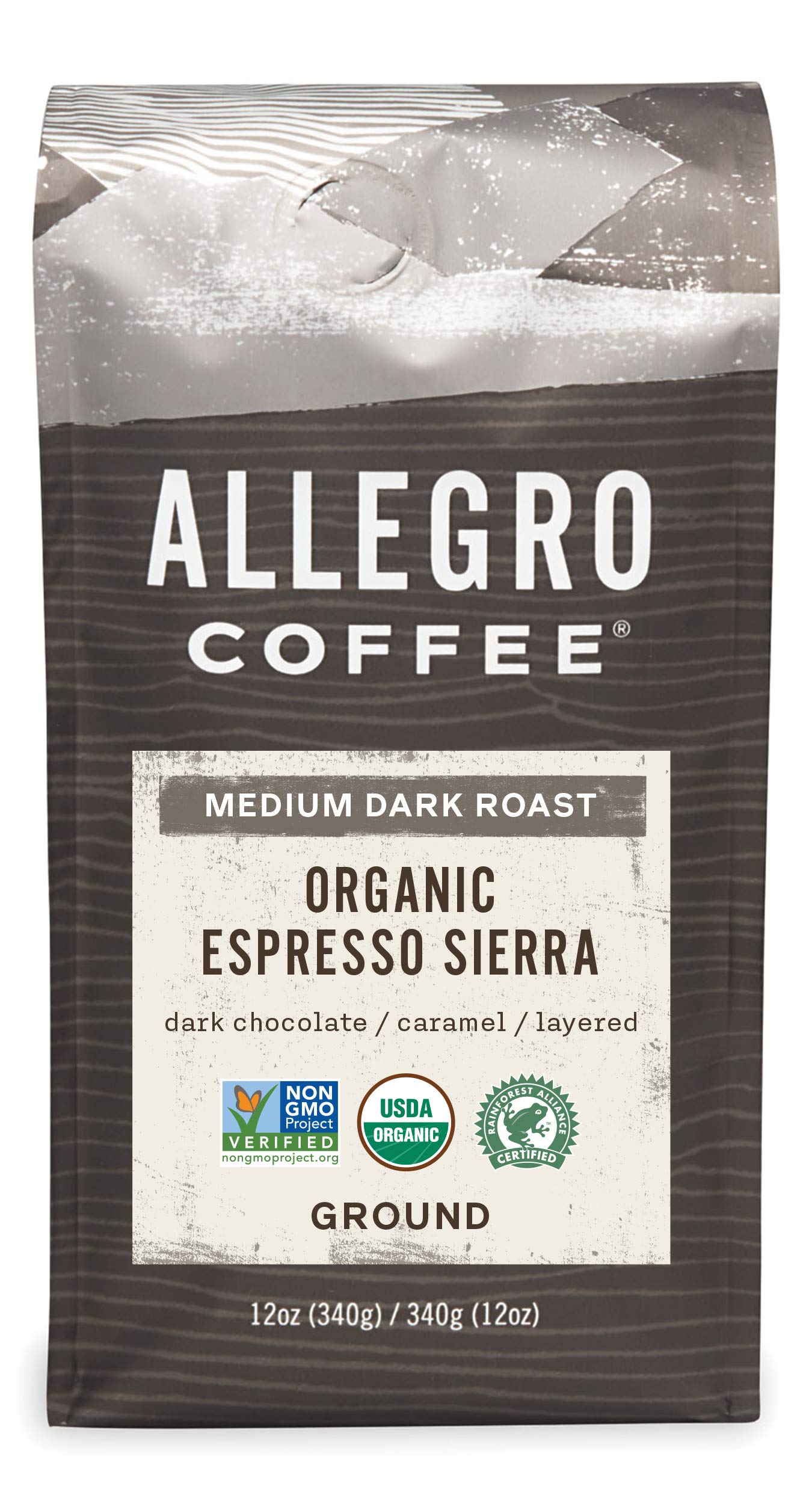 Allegro Coffee Organic Espresso Sierra Ground Coffee, 12 oz - Premium Dark Roast for Espresso Machines & French Press - Perfect for Home Brewing & Office Use