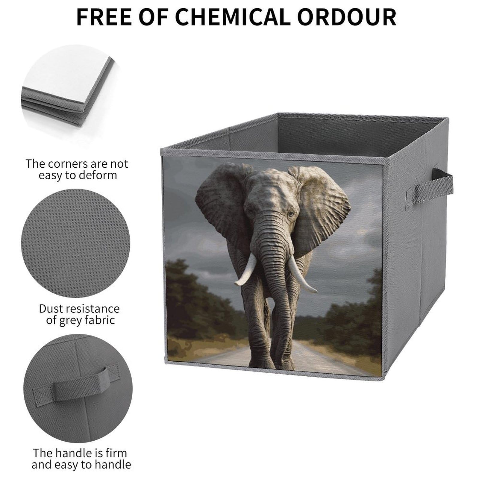 6PCS Collapsible Storage Bins with Handles - 3D Elephant Printed Foldable Storage Boxes for Home Organization, Closet, Nursery & Office - Space Saving Storage Containers for Shelves, Cabinets & Underbed