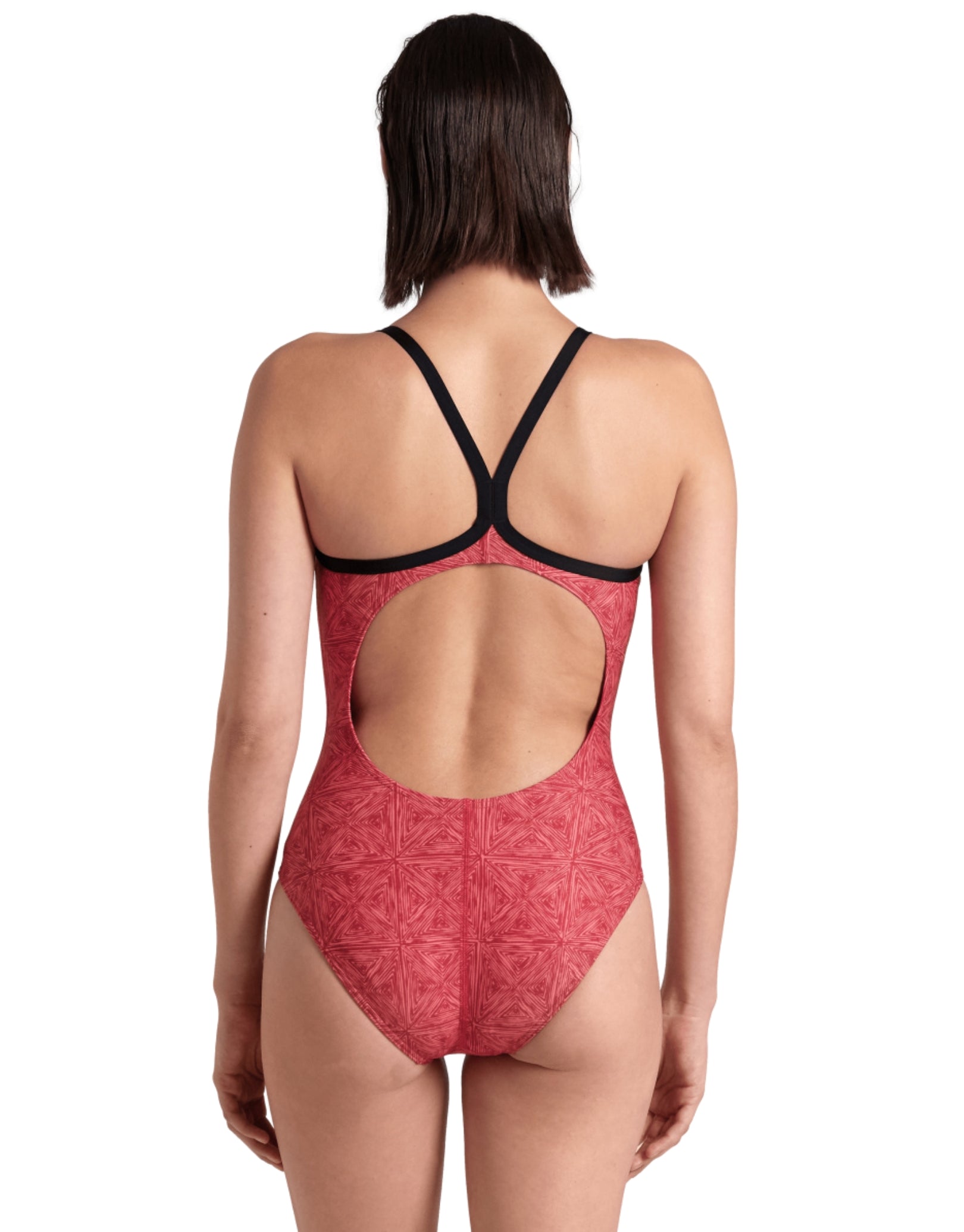Abstract Tiles Lightdrop Back Swimsuit - Red One Piece Bathing Suit for Women | Beachwear, Pool Party & Summer Vacation Swimwear