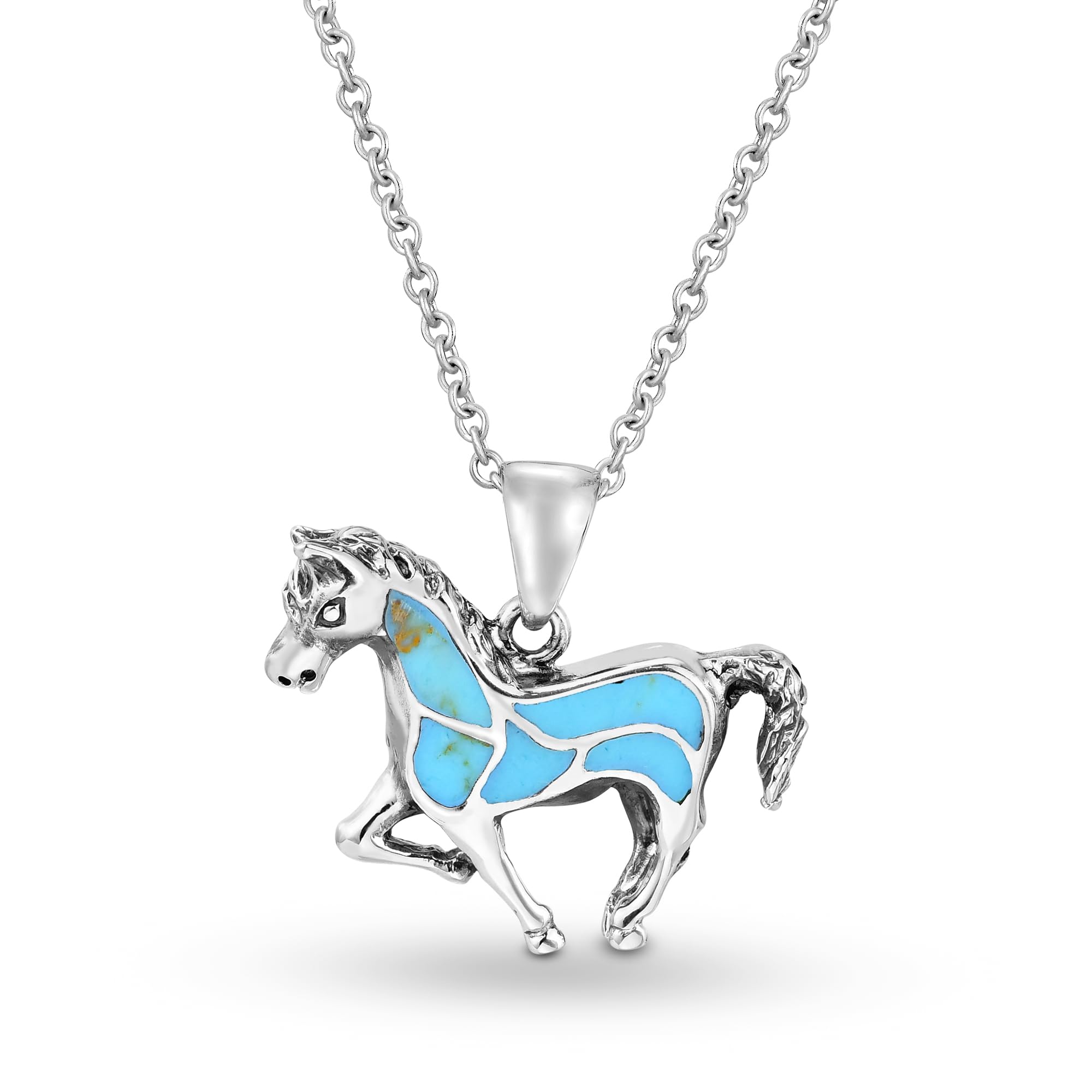 AeraVida .925 Sterling Silver Horse Pendant Necklace with Simulated Turquoise Inlay - Elegant Jewelry Gift for Women | Perfect for Casual Wear, Special Occasions & Horse Lovers