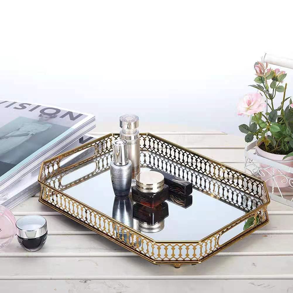 Elegant Gold Rectangular Metal Vanity Tray - 13.8
