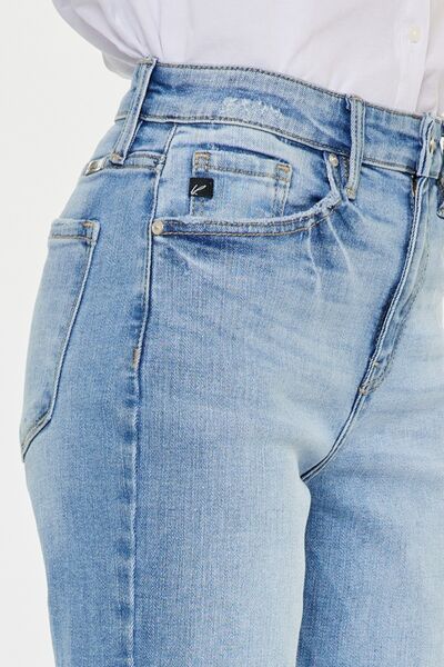 Kancan Women's High Waist Raw Hem Straight Leg Jeans - Trendy Denim Pants for Casual Outfits & Everyday Wear