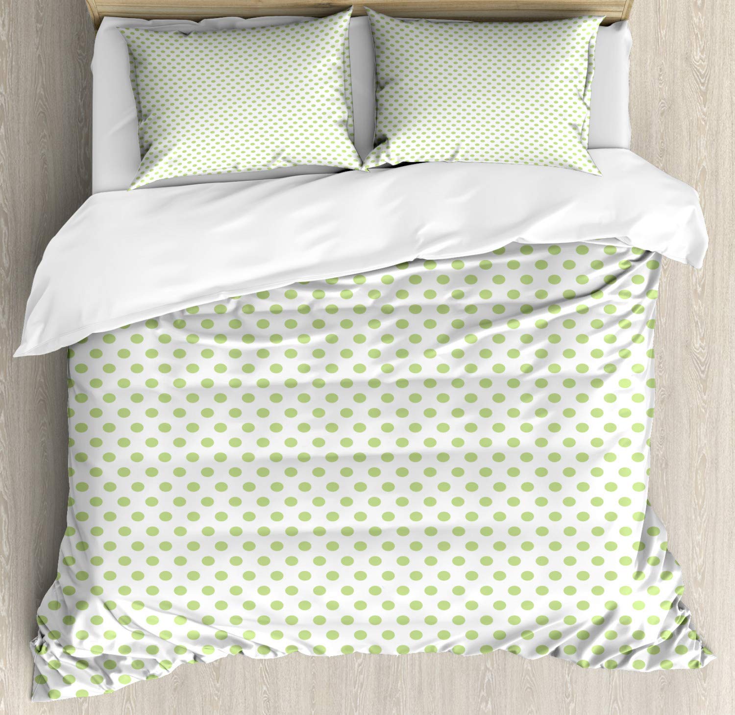 Vintage Green Polka Dot Duvet Cover Set - 2 Pack King Size Bedding with 4 Pillowcases, Classic Old Fashioned Pattern in Pale Green & White | Perfect for Master Bedroom, Guest Room & Bohemian Home Decor