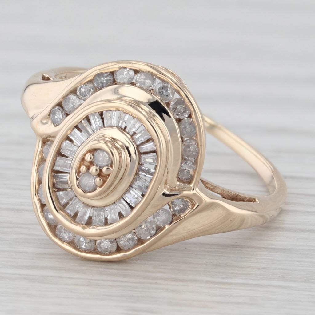 0.3 CTW Diamond Swirl Snail Shell Ring in 10K Yellow Gold - Size 8 - Elegant Jewelry for Women, Perfect for Weddings, Anniversaries & Special Occasions