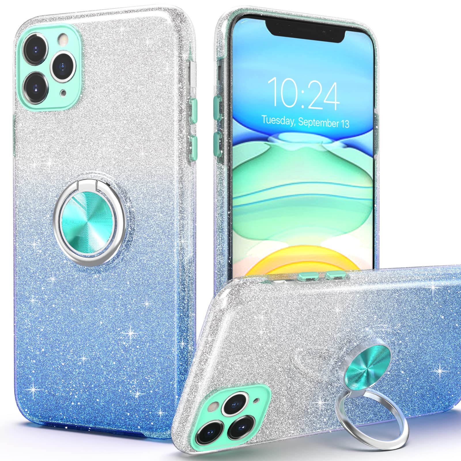 Slim Glitter Sparkly Case with 360° Ring Holder & Kickstand for iPhone 11 Pro Max (6.5