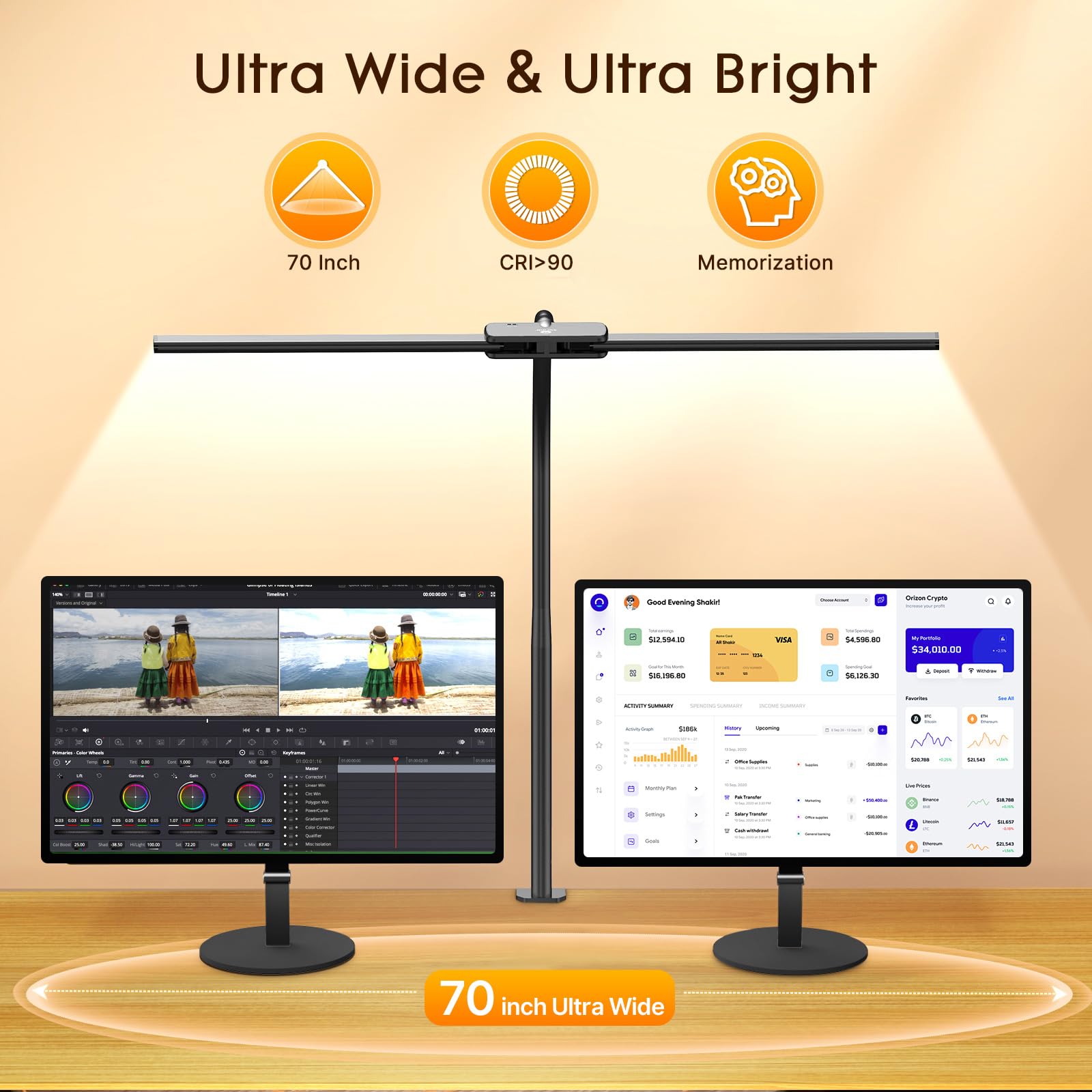 Syrinx Adjustable LED Desk Lamp with Clamp & Gesture Sensor - Dual Head Flexible Gooseneck Light for Home Office (50 Lighting Modes, Eye Protection) - Perfect for Reading, Studying & Computer Work