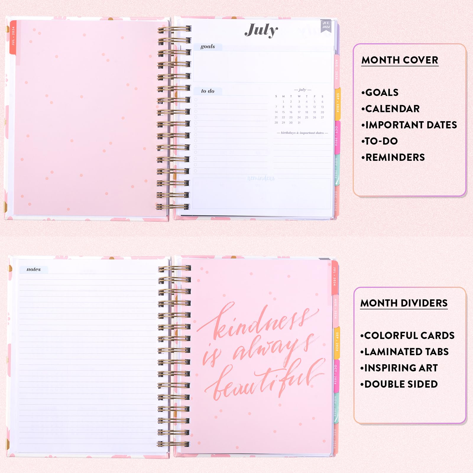 Eccolo 2024-2025 Spiral Planner - 18-Month Weekly & Monthly Academic Planner with Stickers, Floral Design, Hardcover (7.75