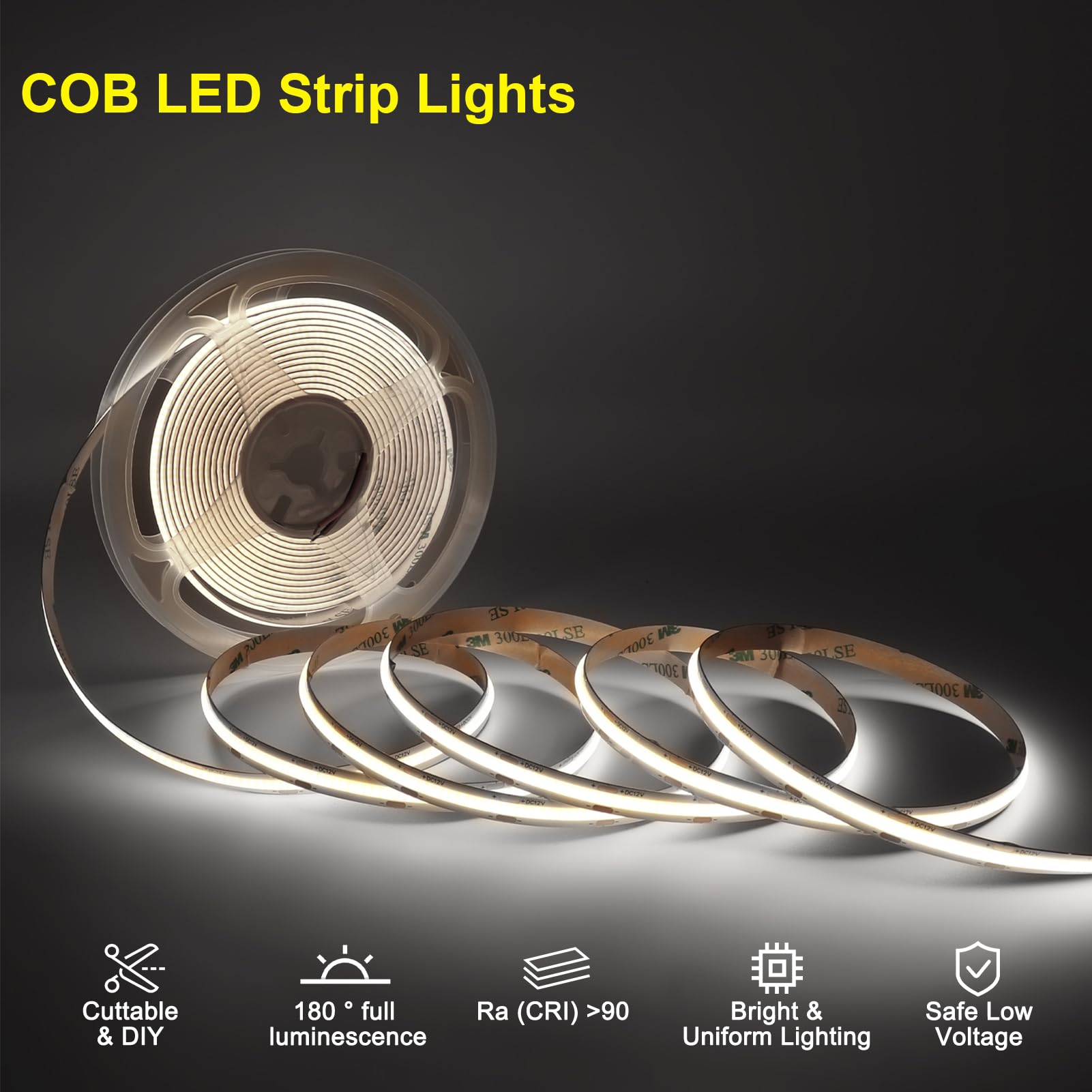 Motion Sensor LED Stair Light Kit with Main Wire - Easy Installation Daylight Sensor Step Lights, 6000K White COB LED Strip for Indoor Stairs (20 Steps) - Perfect for Hallways, Basements & Bedroom Safety Lighting