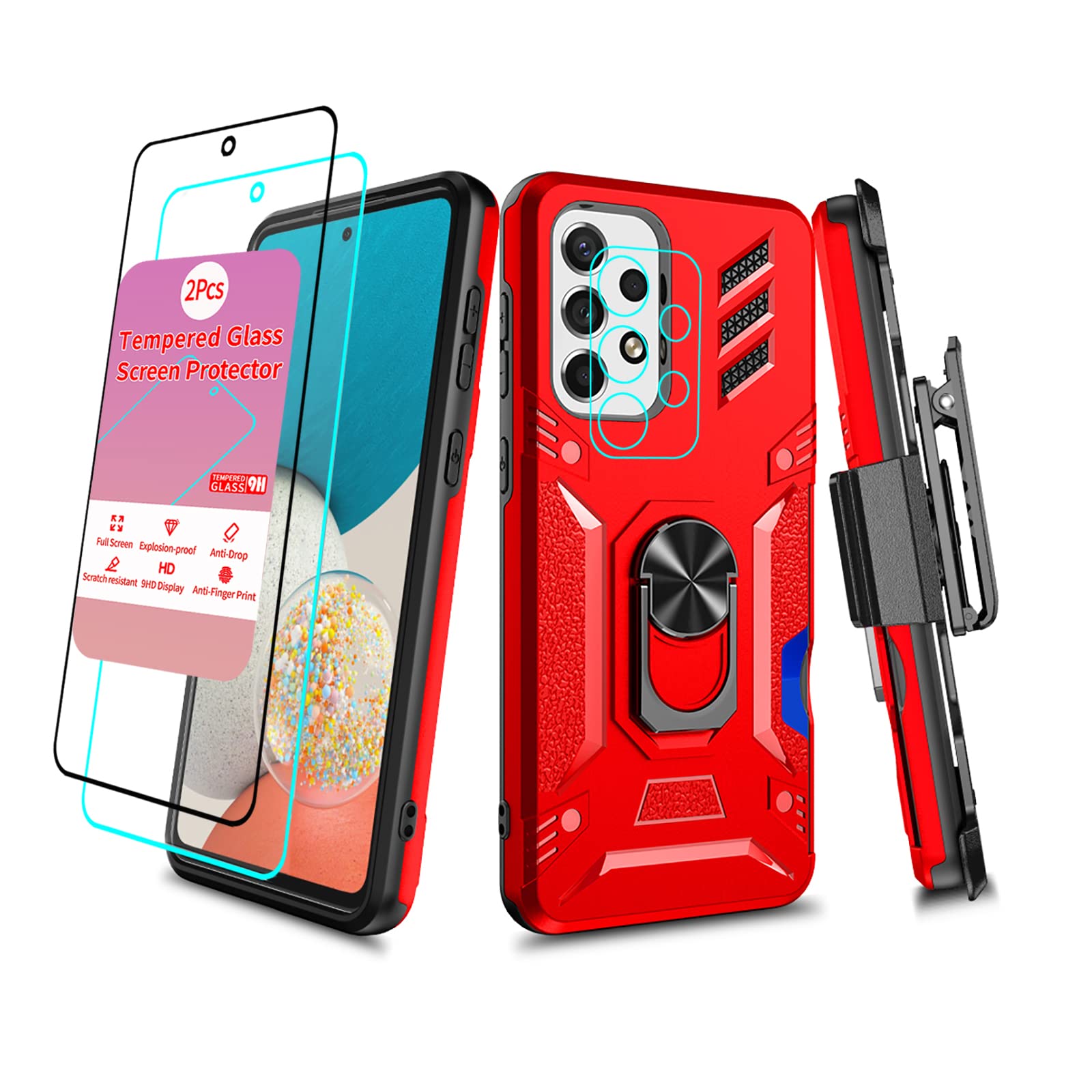 **Samsung Galaxy A53 5G Case with Screen Protector & Kickstand - Military Grade Heavy Duty Protective Cover for Men & Women (Red) - Perfect for Work, Travel & Outdoor Activities**