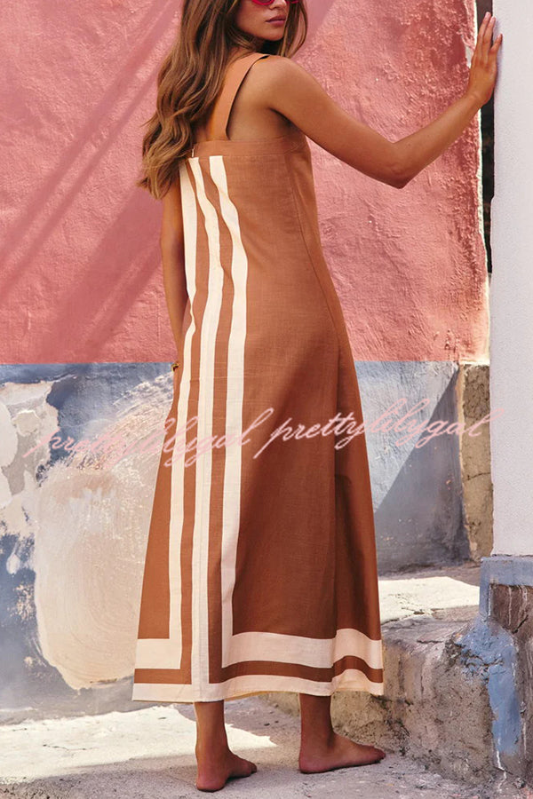 Stylish Striped Print Resort Maxi Dress for Women - Casual Sling Summer Beach Dress for Vacations & Outdoor Parties