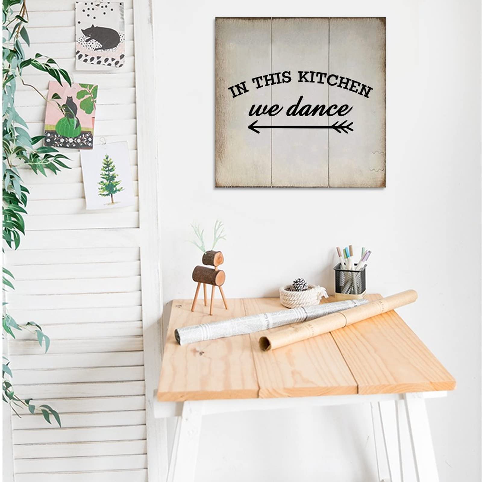 Funny Rustic Wooden Sign - 'In This Kitchen We Dance' - Distressed Look Wall Hanging Art Plaque for Farmhouse, Dining Room, Bar & Cafe Decor | Perfect for Kitchen Wall Decor, Housewarming Gifts & Country Style Home Decoration