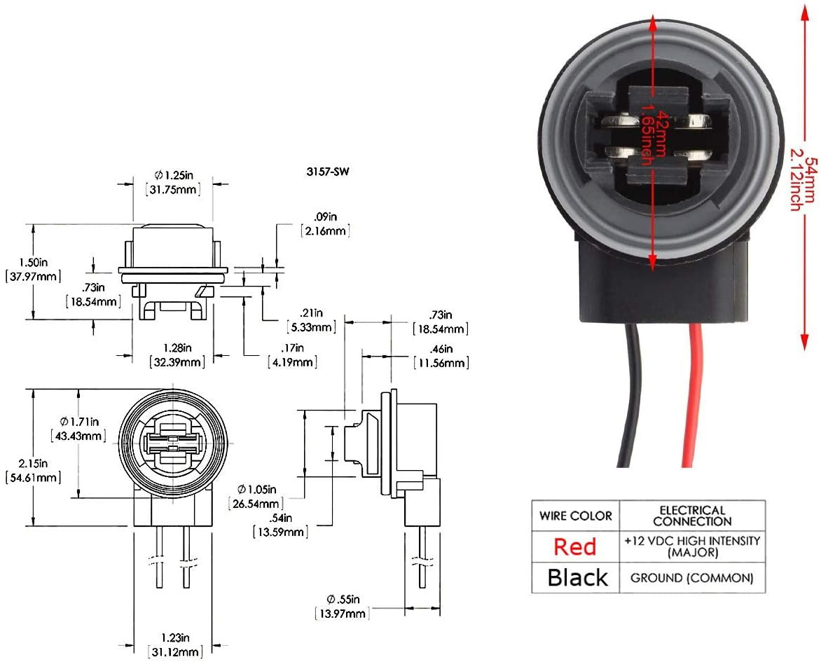3156 2 Tab Socket with Pre-Wired Harness - LED Bulb Replacement, Repair & Installation Kit for Car, Truck, RV & Marine Lighting Systems