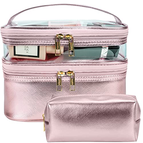 Noozion 2-Pack Waterproof Makeup Bag for Women & Girls - Portable Travel Cosmetic Organizer, Reusable Toiletry Pouch with Brush Storage - Perfect for Vacation, Gym, Daily Use & On-the-Go Essentials
