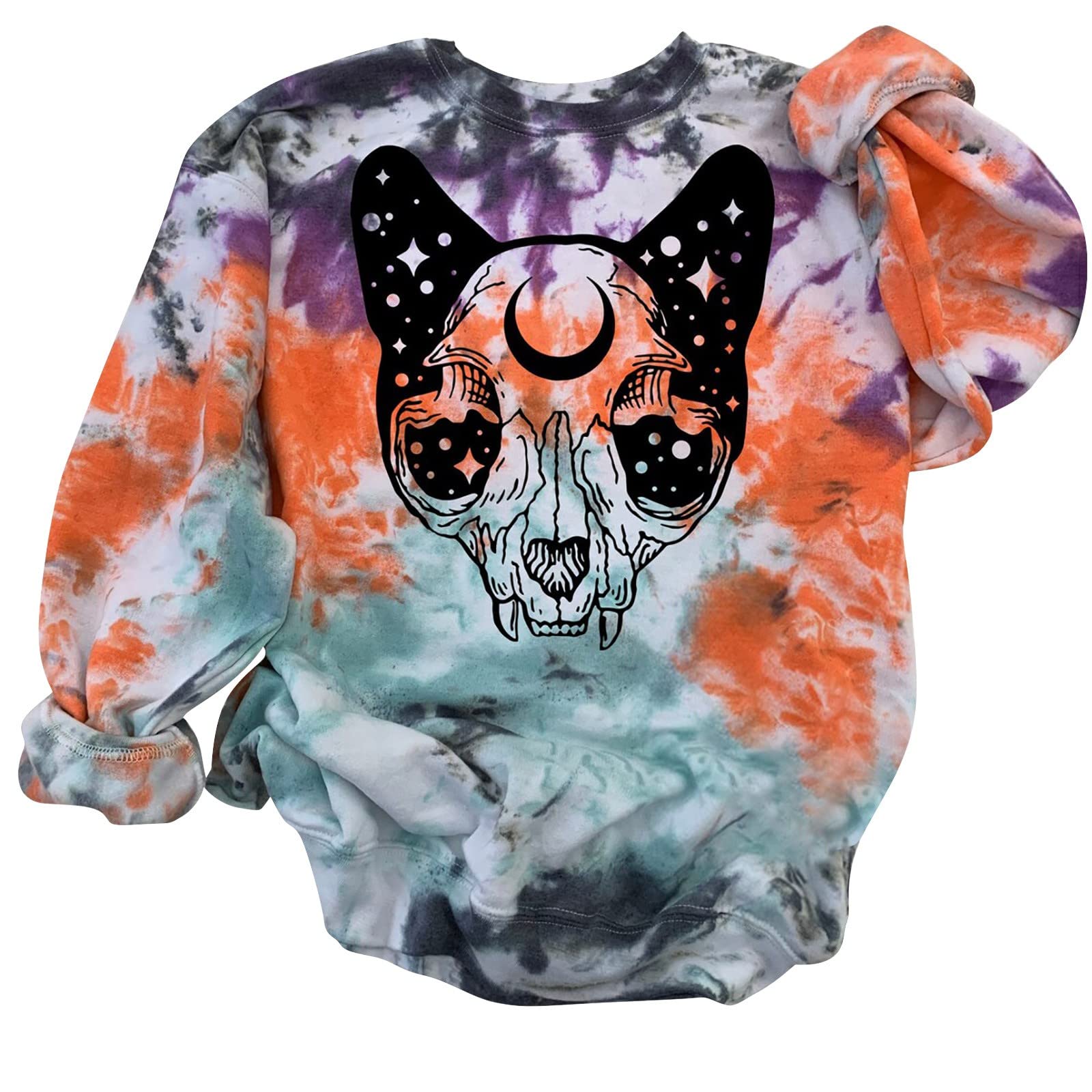 Active Fleece Women's Tie Dye Printed Sweatshirt - Cozy Casual Pullover for Yoga, Running & Lounge Wear - Trendy Fall Winter Fashion Top