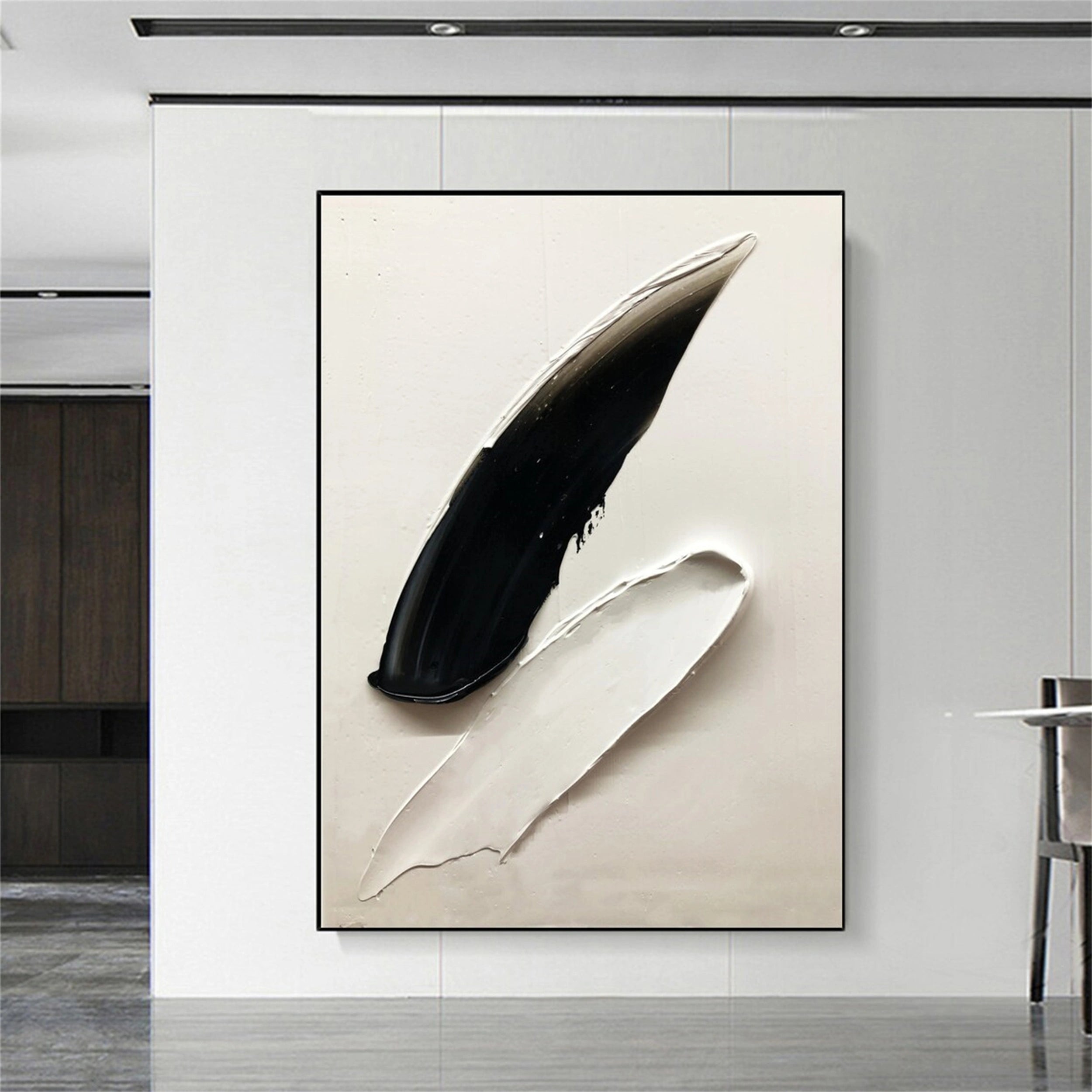 White & Black Minimalist Textured Abstract Painting Canvas Wall Art - Modern Home Decor for Living Room, Bedroom & Office #MM137