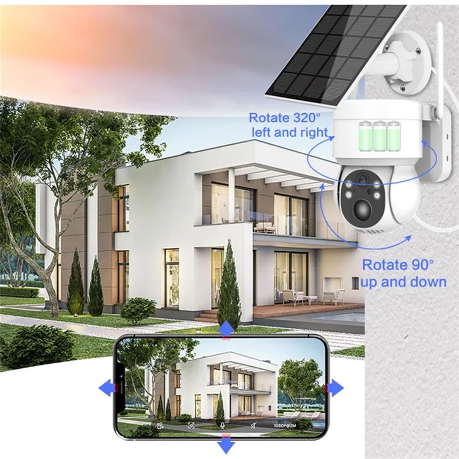 Wireless Outdoor Solar PTZ Security Camera 1080p - Rechargeable Battery IP CCTV Camera with Night Vision & Solar Panel - Home Security Surveillance for Yard, Garage & Perimeter (WiFi Only)