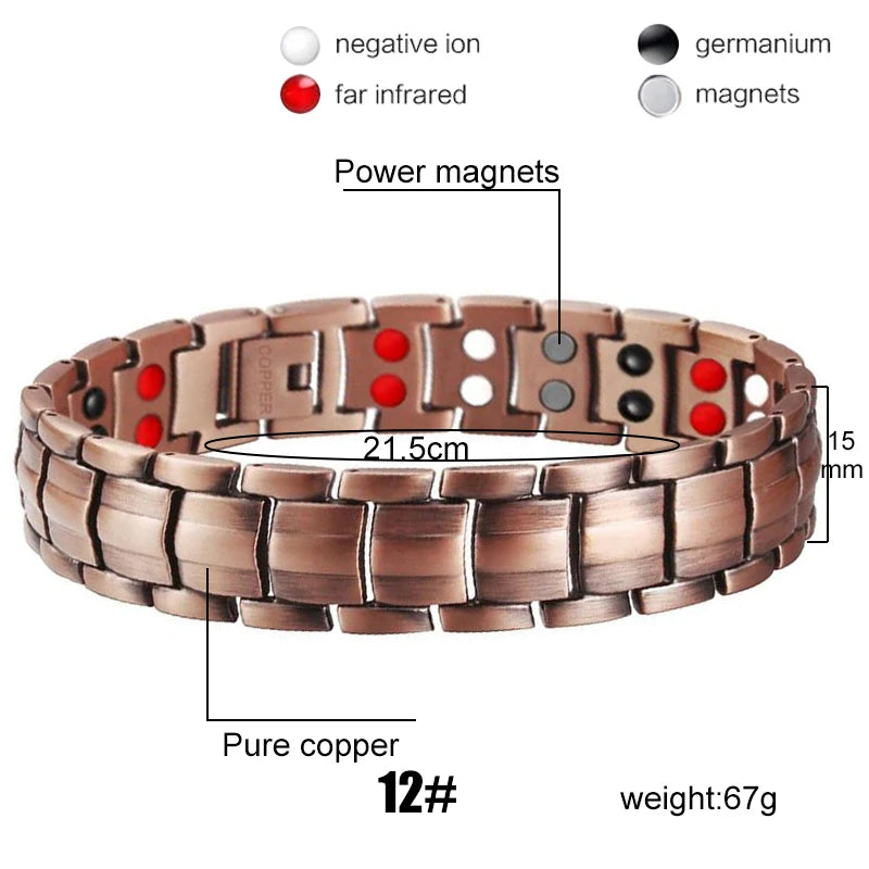 Men's Magnetic Health Bracelet - Pure Copper Energy Bracelet with Blood Pressure Magnets | Pain Relief & Improved Circulation | Perfect for Fitness, Work & Daily Wear