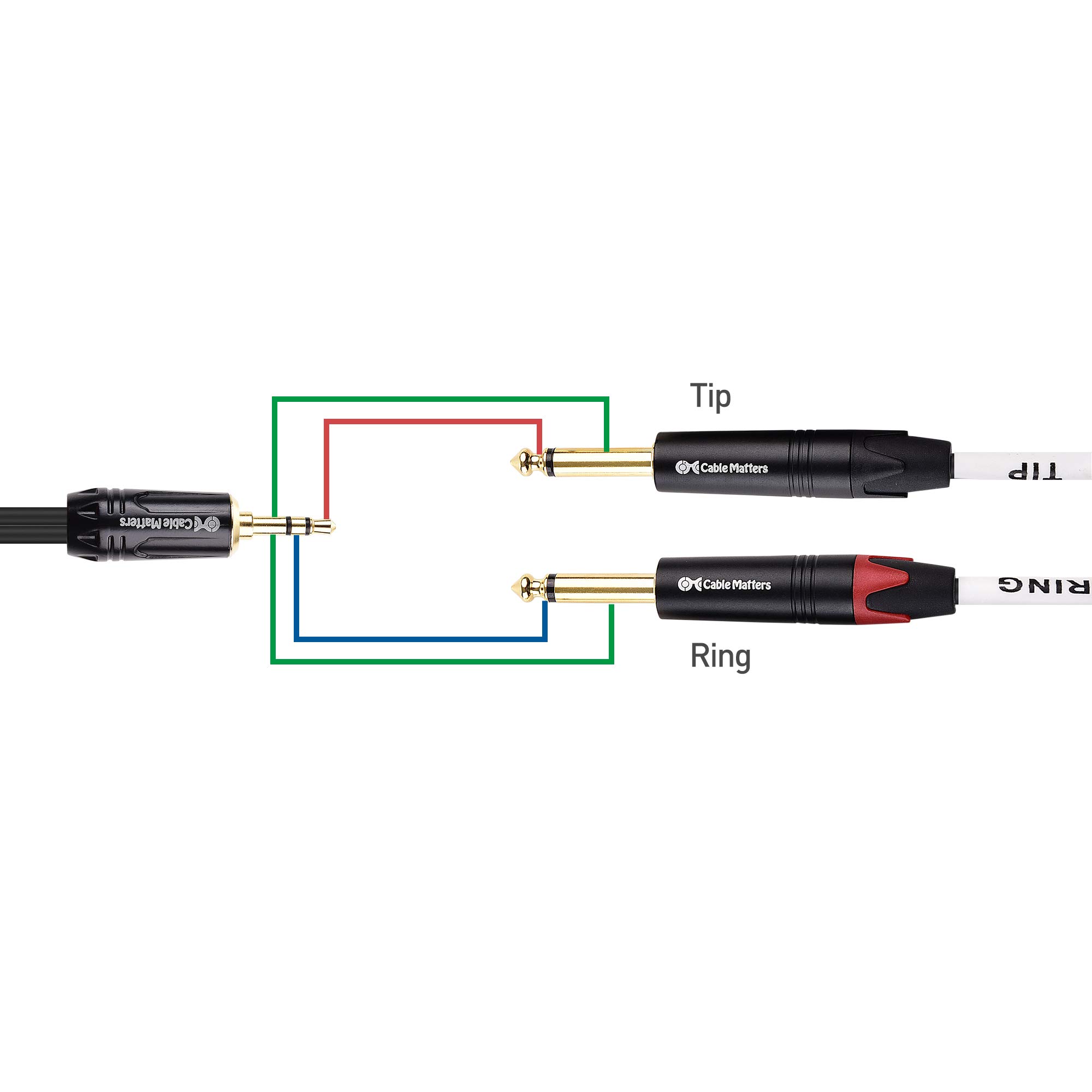 Cable Matters 3.5mm to Dual 1/4 Inch TRS to TS Stereo Breakout Cable - 6 Feet Y Splitter Audio Adapter for Guitar, Keyboard, Mixer & Studio Equipment