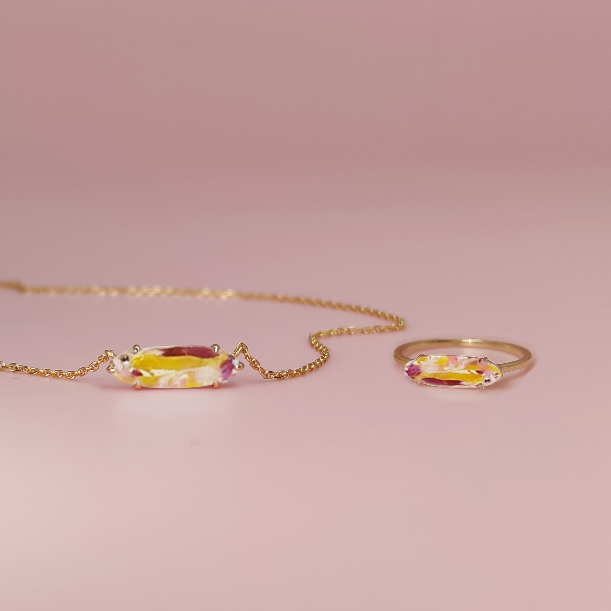 Solid Gold Marquise Necklace with Dried Wedding or Funeral Flowers - Elegant Memorial Jewelry for Special Occasions & Keepsake Gifting