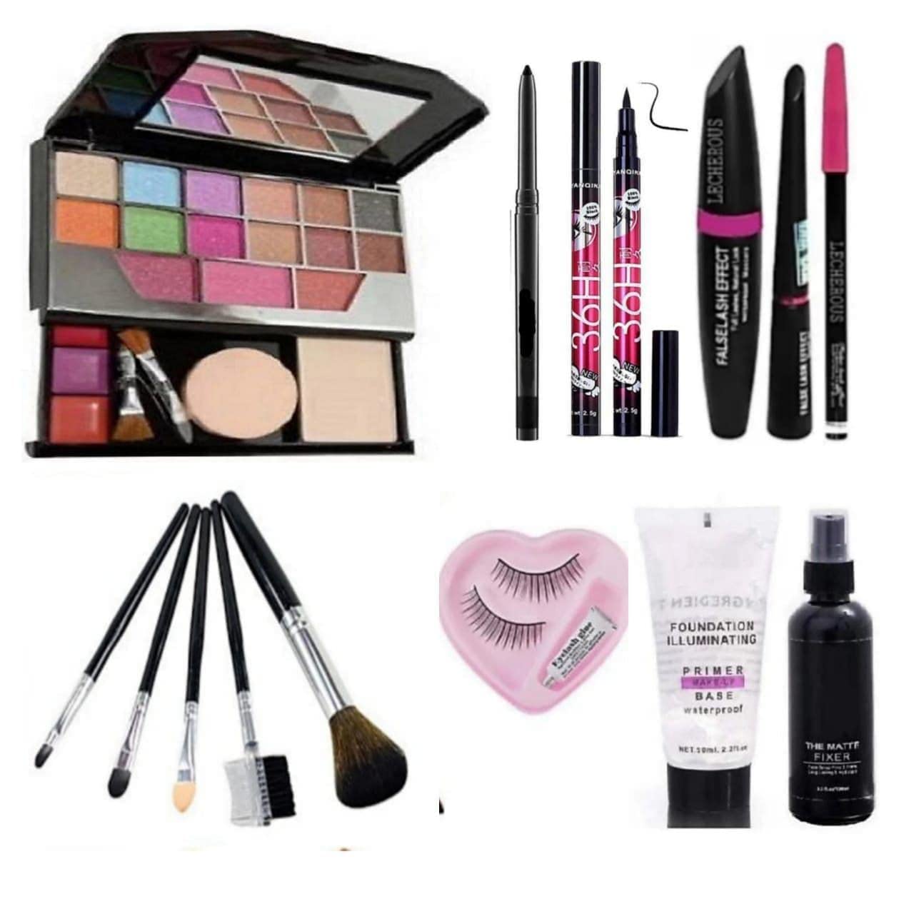 TYA 5024 Professional Makeup Kit for Women & Girls - 14-Piece Set with 5 Makeup Brushes, 36H Eyeliner, 3-in-1 Eyeliner, Mascara, Eyebrow Pencil, Kajal, False Lashes, Matte Fixer & Primer | Perfect for Daily Use, Parties & Special Occasions