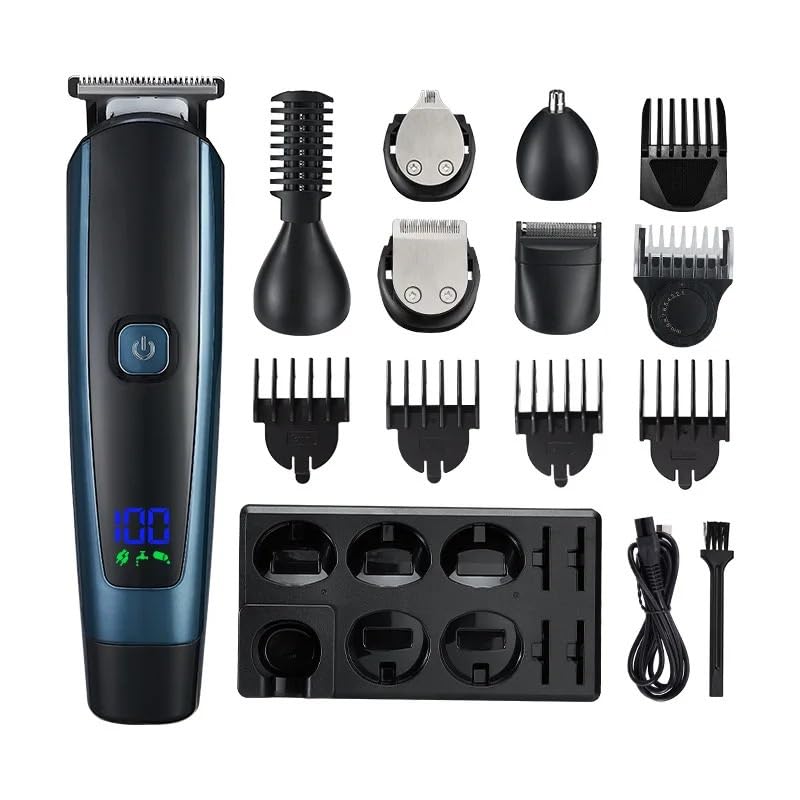 Professional Electric Hair Clippers for Men - Cordless Rechargeable Beard Trimmer, Nose & Ear Hair Trimmer, Barber Grooming Kit with Multiple Guards - Perfect for Home Haircuts, Beard Shaping & Personal Grooming (Waterproof, Black) - Great for Travel, Gym & Daily Use