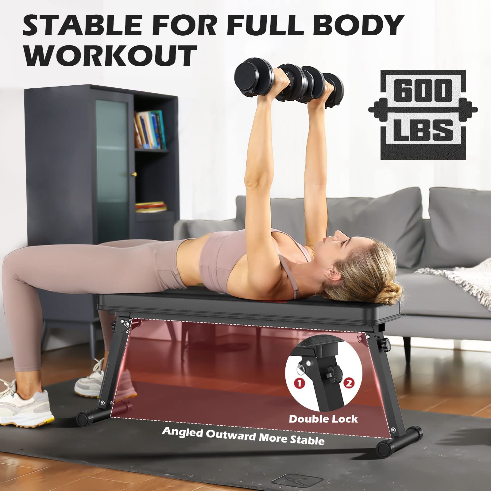 FLYBIRD Foldable Flat Weight Bench for Home Gym - 600/1000 LBS Capacity Strength Training Bench for Bench Press & Workouts - Easy Assembly Space-Saving Design - Perfect for Home Fitness, Garage Gym & Small Spaces