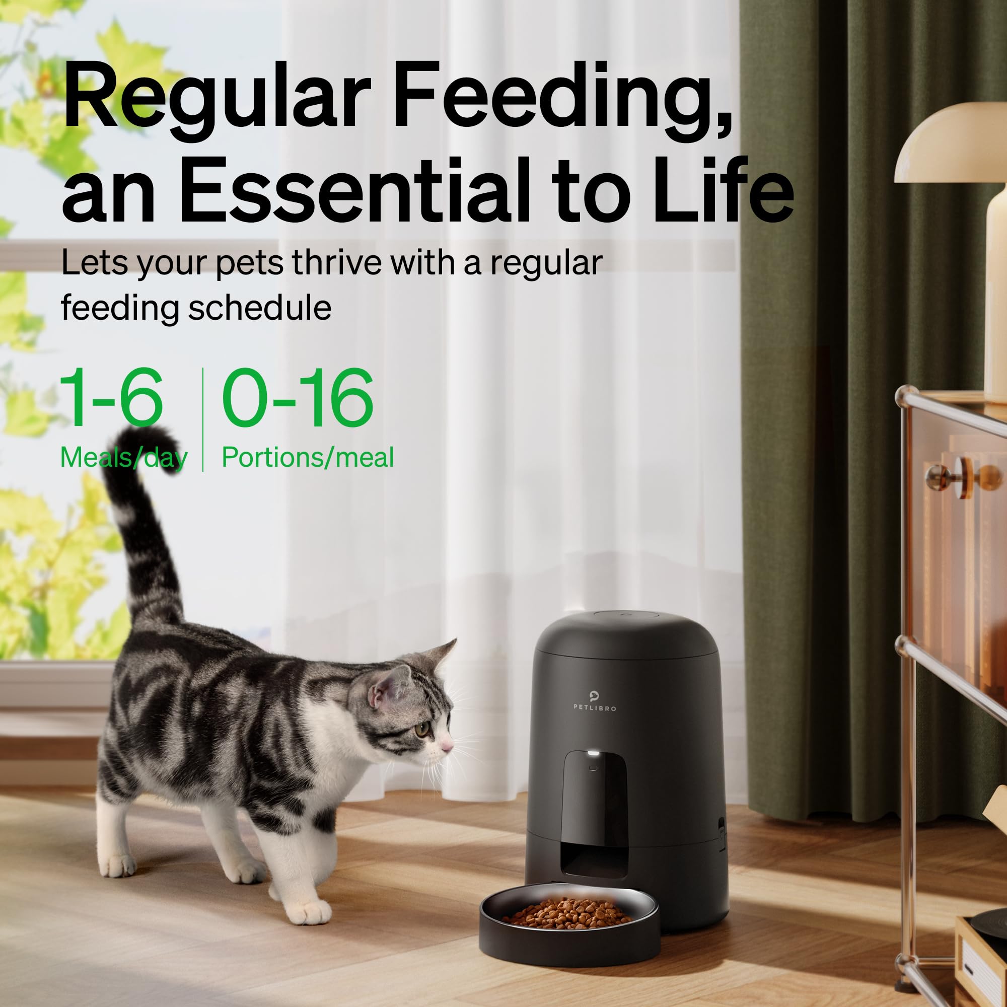 PETLIBRO Automatic Cat Feeder with Timer - 2L Cordless Battery-Operated Pet Food Dispenser for Cats & Dogs | 180-Day Battery Life | Perfect for Travel, Workdays & Multi-Pet Homes (Black)