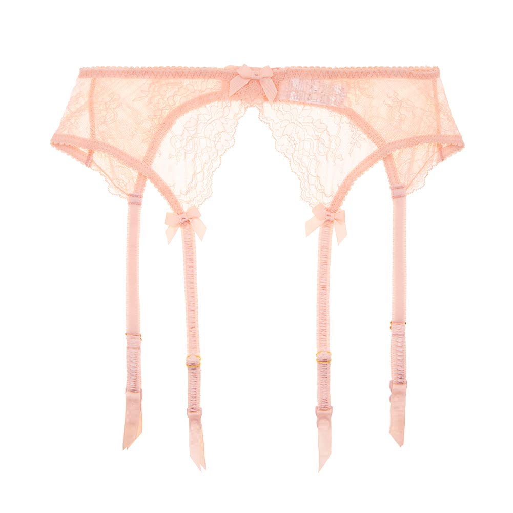 Sexy Lace Big Bow Ultra-Thin Sheer 1/2 Cup Push Up Bra & Thong Garter Stockings 4-Piece Set for Women | Bridal Lingerie, Valentine's Gift, Boudoir Photoshoot