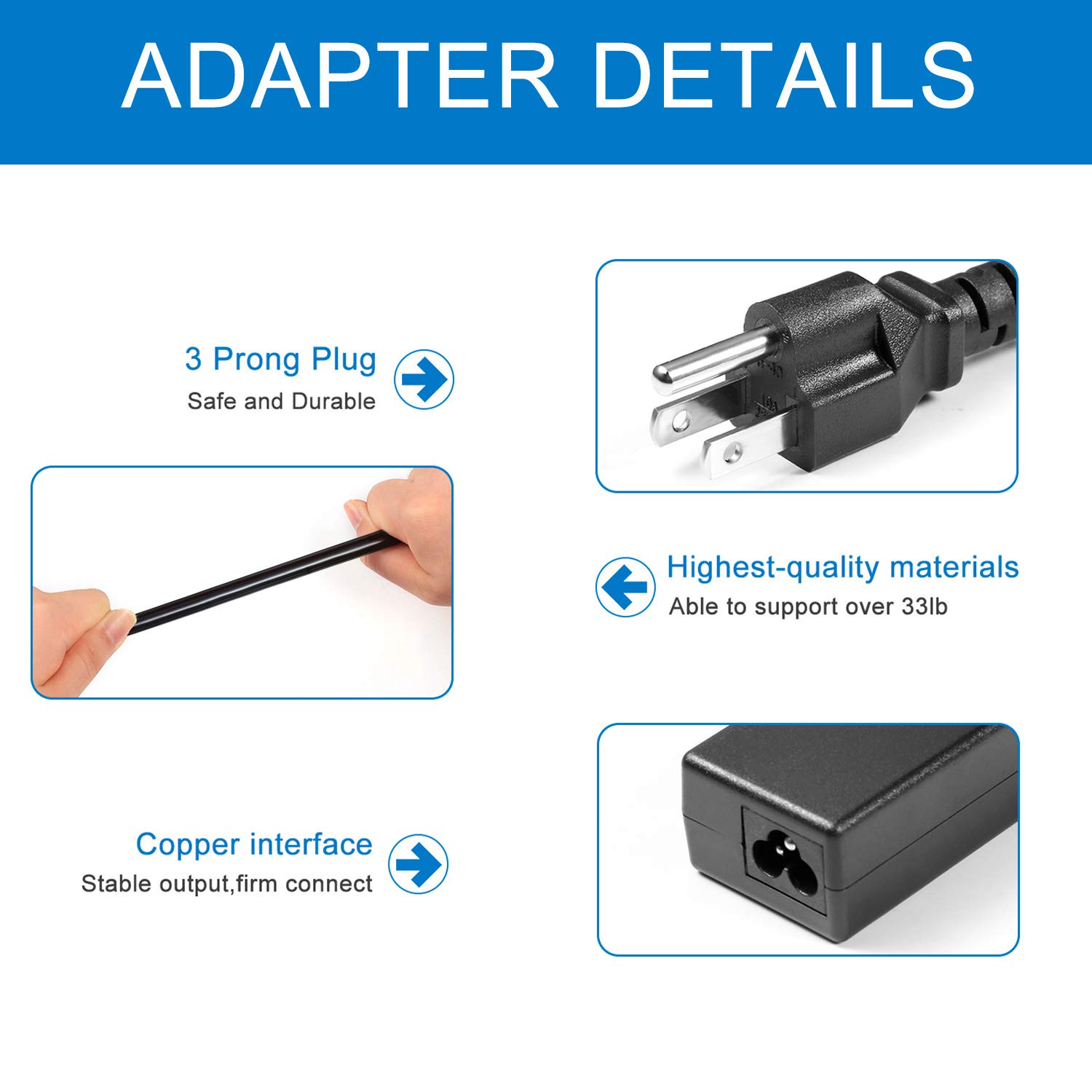 10Ft Long AC Adapter Charger Power Cord for Asus X502 X502C X502CA-SB91 X502CA-XX133H Laptop - Perfect for Home, Office & Travel Use