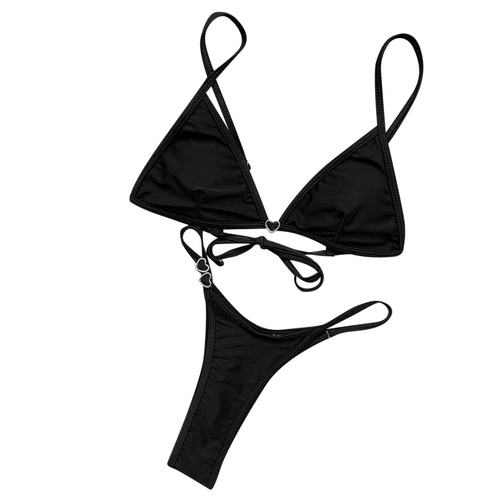 Women's 2 Piece Swimsuits - High Waist Bikini Set with Heart Metal Hoop | Solid Color Bathing Suit for Beach, Pool & Summer Vacation