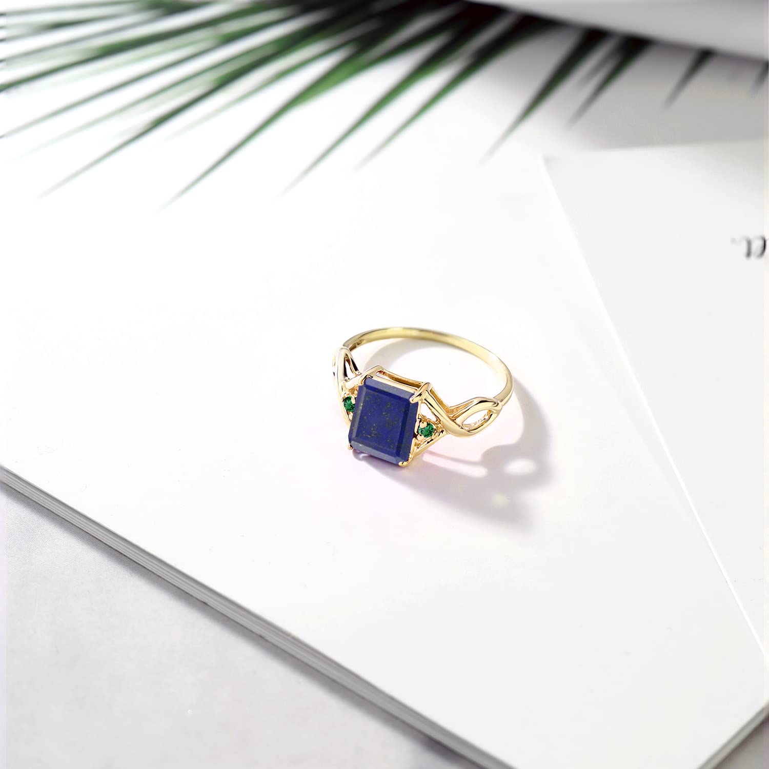 2.05 Ct Blue Lapis & Green Nano Emerald 18K Gold Plated Silver Ring for Women - Gem Stone King | Elegant Jewelry Gift for Birthday, Anniversary & Special Occasions