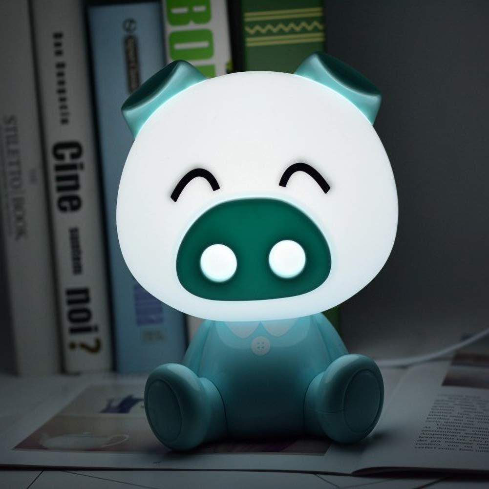 YESBAY Cartoon Pig LED Night Light for Kids - USB Touch Desk Lamp, Nursery & Bedroom Nightlight with Blue Glow, Perfect Gift for Children (EU Plug) | Creates Soothing Ambiance for Bedtime & Room Decor